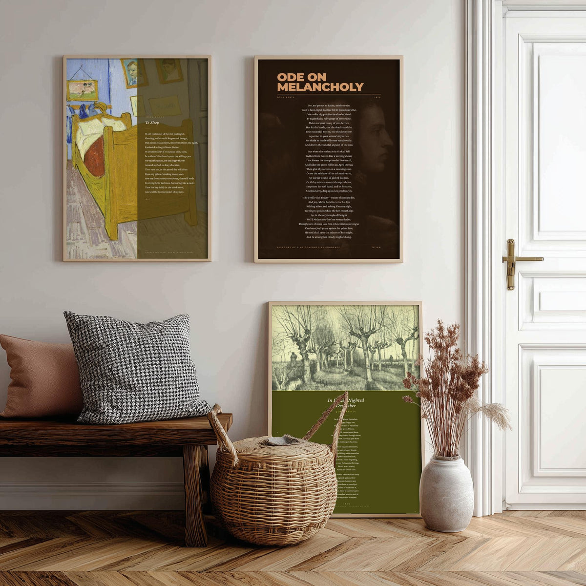 Ode on Melancholy by John Keats Set of Three Art Prints - To Sleep, In Drear-Nighted December - Full Poems over Classic Paintings Poster V1