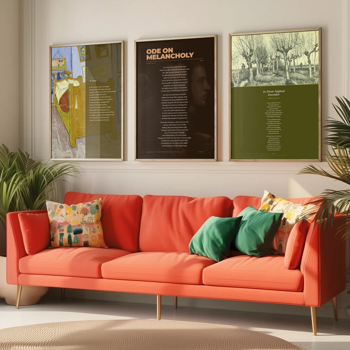 Ode on Melancholy by John Keats Set of Three Art Prints - To Sleep, In Drear-Nighted December - Full Poems over Classic Paintings Poster V1