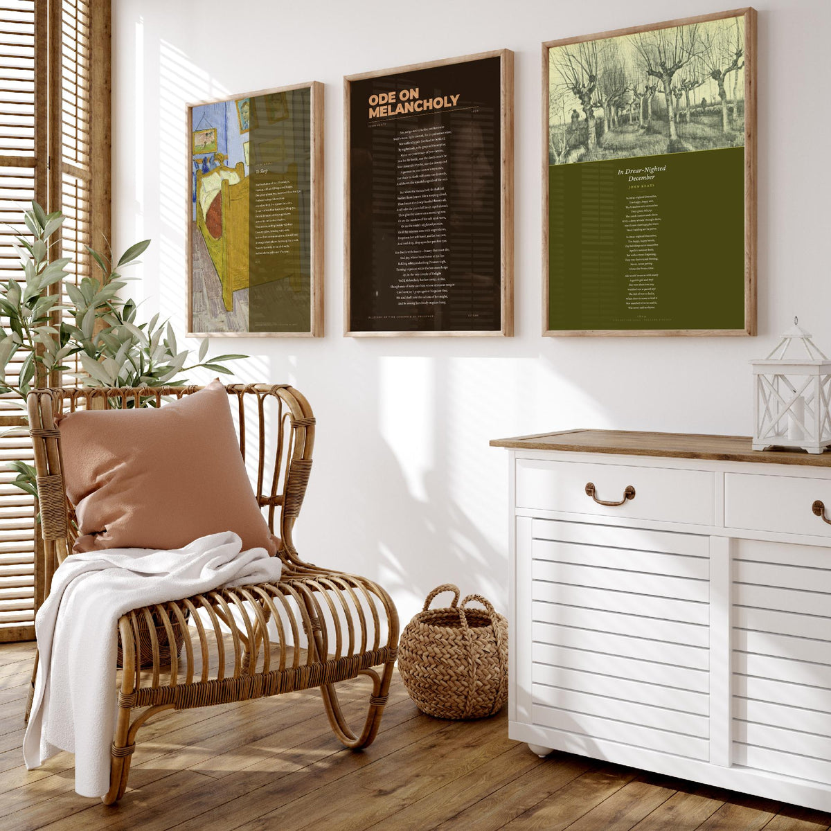 Ode on Melancholy by John Keats Set of Three Art Prints - To Sleep, In Drear-Nighted December - Full Poems over Classic Paintings Poster V1