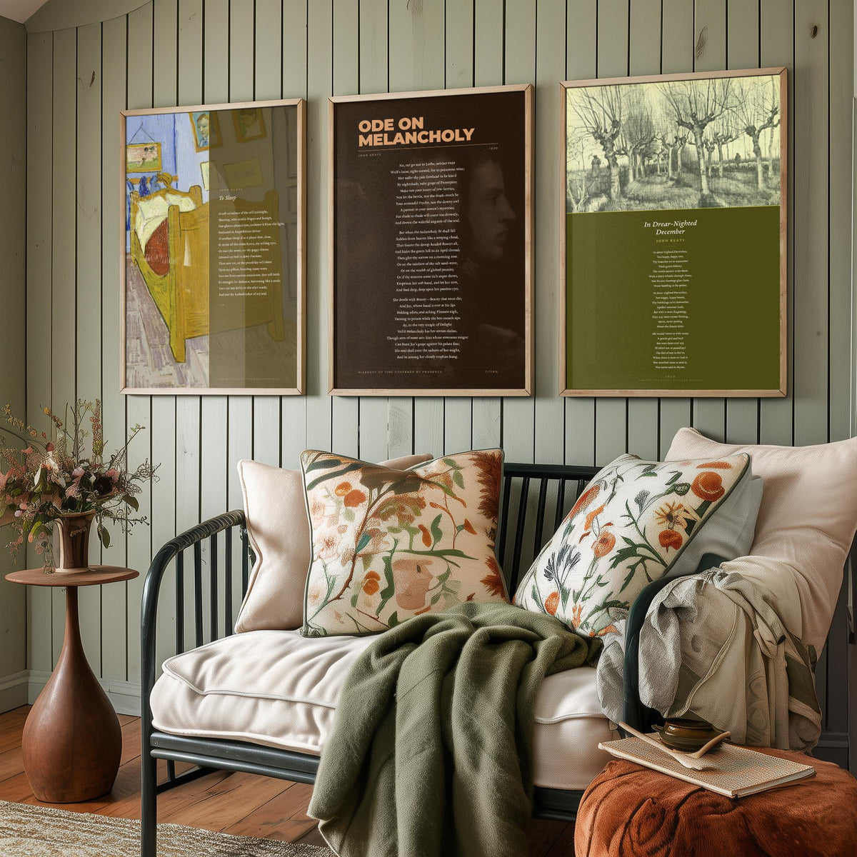 Ode on Melancholy by John Keats Set of Three Art Prints - To Sleep, In Drear-Nighted December - Full Poems over Classic Paintings Poster V1