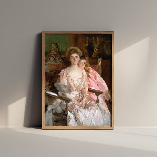 John Singer Sargent - Mrs Fiske Warren and Her Daughter Rachel (1903) - Classic Painting Art Print - Mother Daughter Pink Gowns Poster