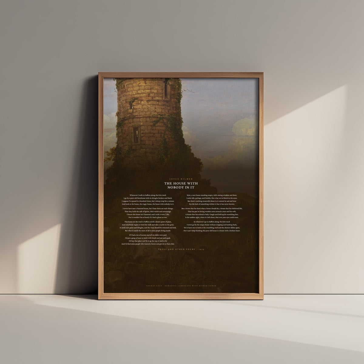 The House with Nobody in It by Joyce Kilmer Art Print - Full Poem over Ruined Tower Classic Landscape Painting - Poetry Poster
