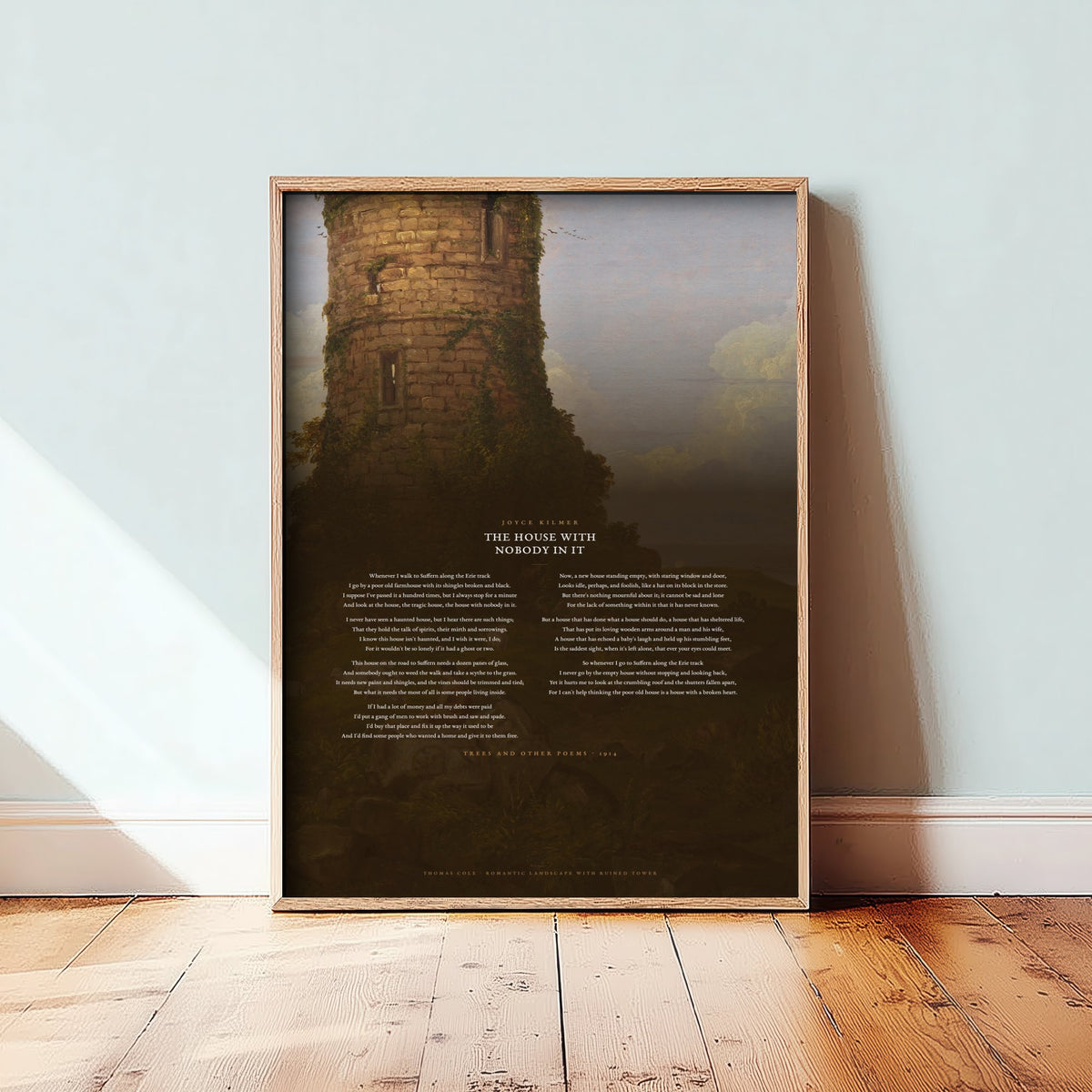The House with Nobody in It by Joyce Kilmer Art Print - Full Poem over Ruined Tower Classic Landscape Painting - Poetry Poster