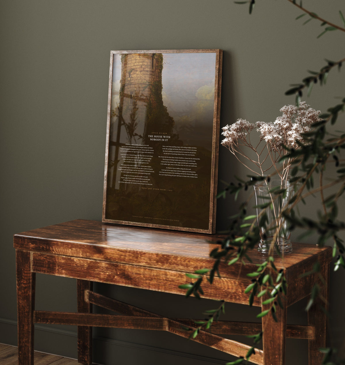 The House with Nobody in It by Joyce Kilmer Art Print - Full Poem over Ruined Tower Classic Landscape Painting - Poetry Poster
