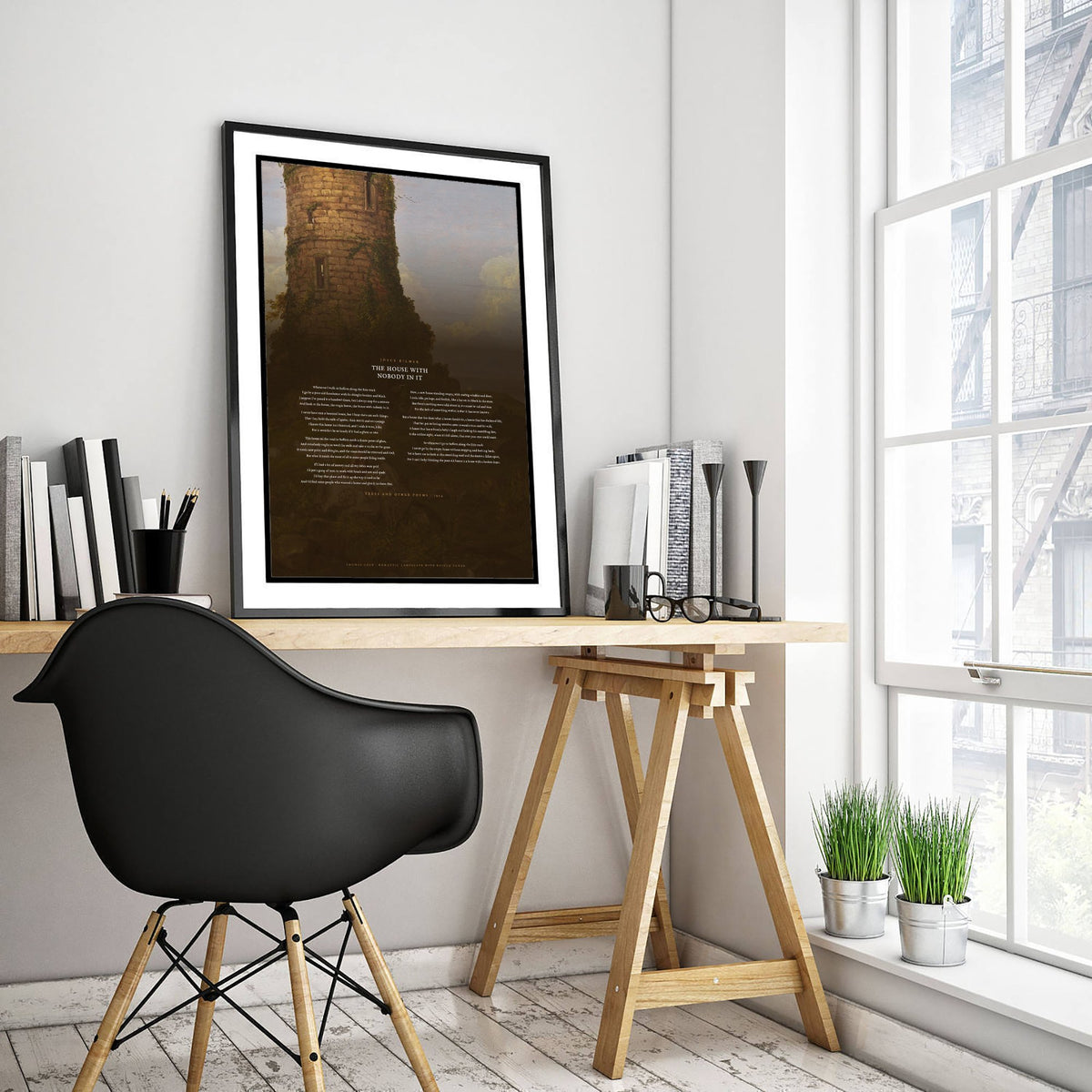 The House with Nobody in It by Joyce Kilmer Art Print - Full Poem over Ruined Tower Classic Landscape Painting - Poetry Poster
