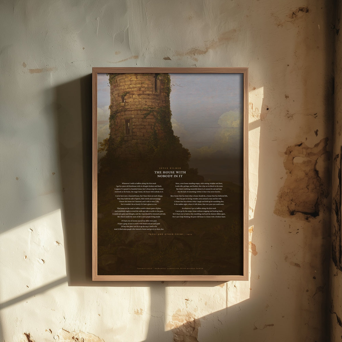 The House with Nobody in It by Joyce Kilmer Art Print - Full Poem over Ruined Tower Classic Landscape Painting - Poetry Poster