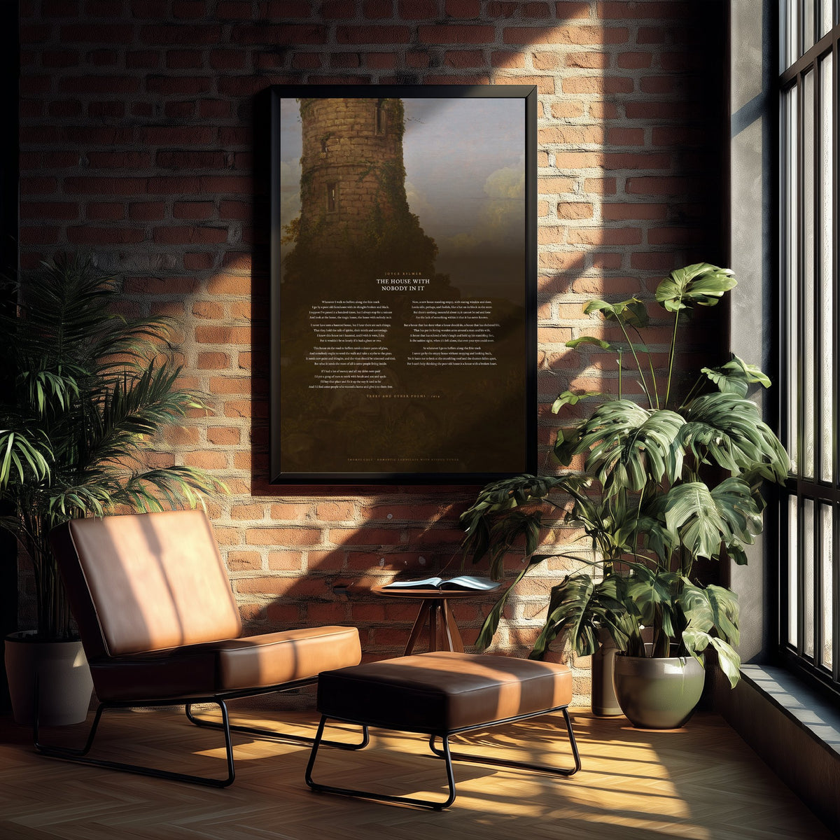 The House with Nobody in It by Joyce Kilmer Art Print - Full Poem over Ruined Tower Classic Landscape Painting - Poetry Poster