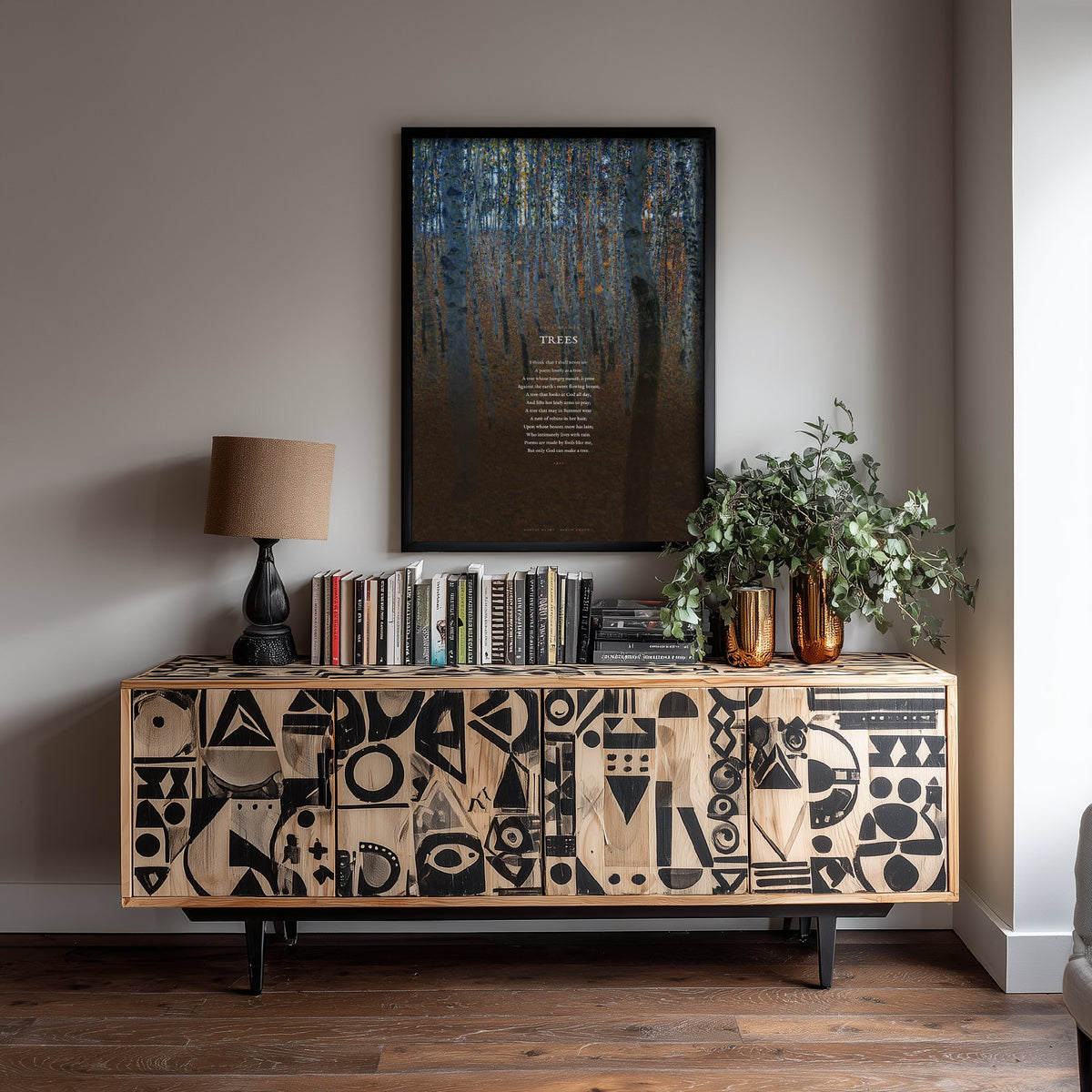 Trees by Joyce Kilmer Art Print - Full Poem over Gustav Klimt Beech Grove Painting - Poetry Poster - I Think That I Shall Never See