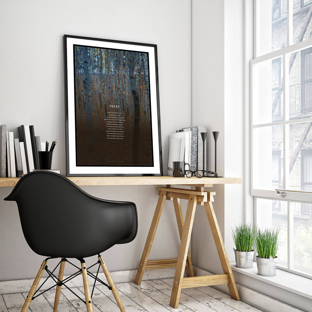 Trees by Joyce Kilmer Art Print - Full Poem over Gustav Klimt Beech Grove Painting - Poetry Poster - I Think That I Shall Never See