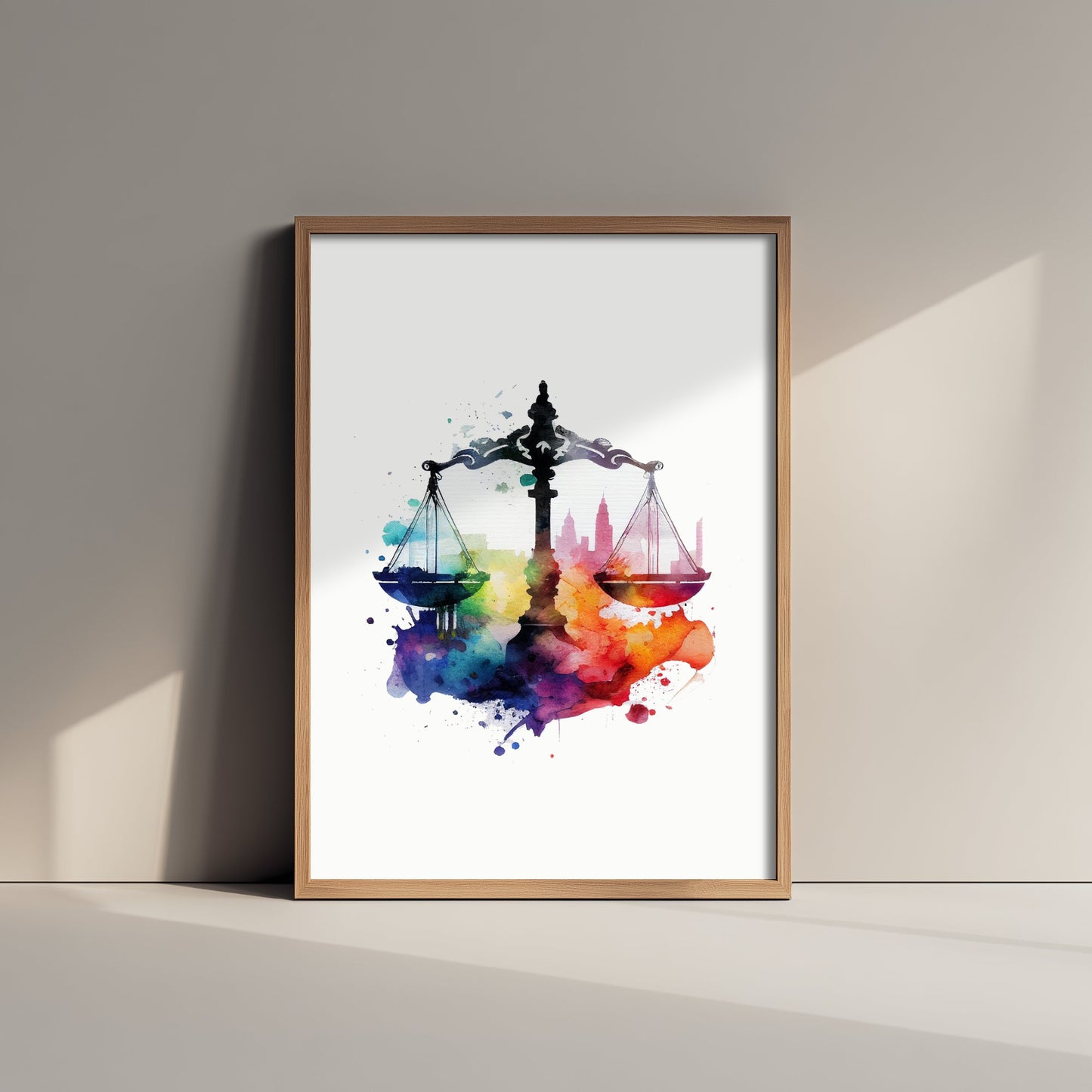 Scales of Justice Art Print - Colourful Watercolour Poster - Law Office Wall Art - Lawyer Gift 1/3
