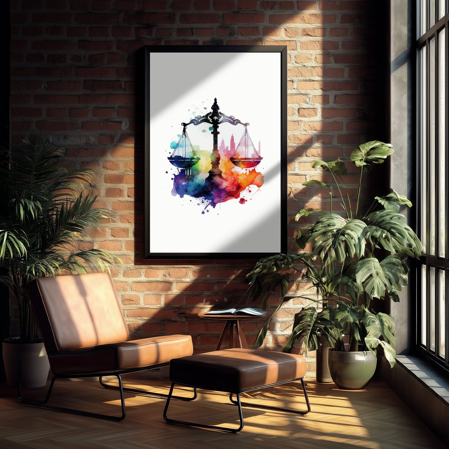Scales of Justice Art Print - Colourful Watercolour Poster - Law Office Wall Art - Lawyer Gift 1/3