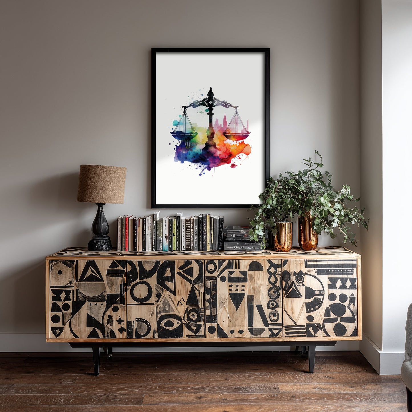 Scales of Justice Art Print - Colourful Watercolour Poster - Law Office Wall Art - Lawyer Gift 1/3