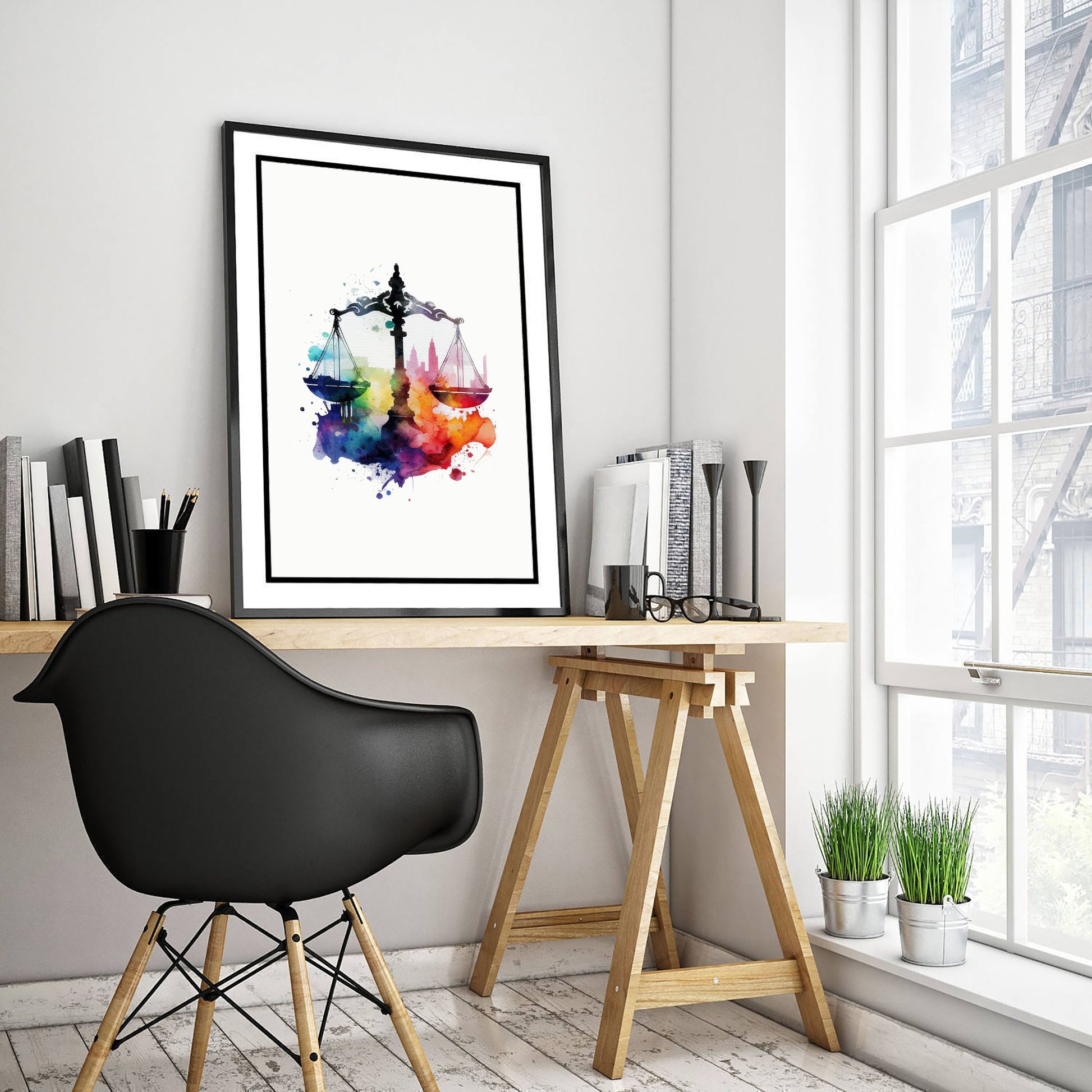 Scales of Justice Art Print - Colourful Watercolour Poster - Law Office Wall Art - Lawyer Gift 1/3