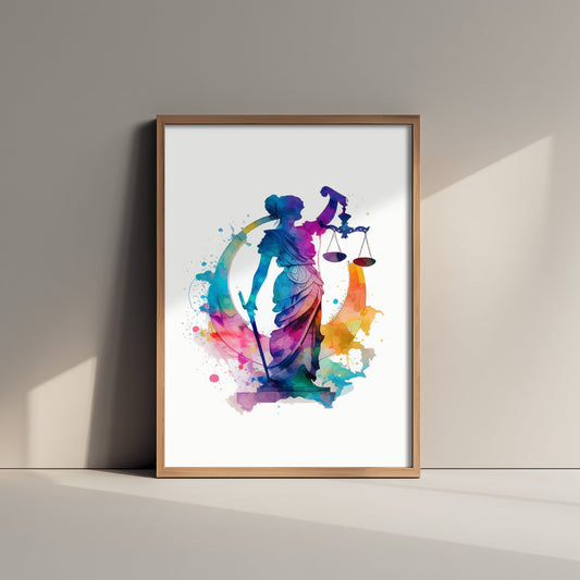 Lady Justice Art Print - Colourful Watercolour Poster - Law Office Wall Art - Lawyer Gift 2/3
