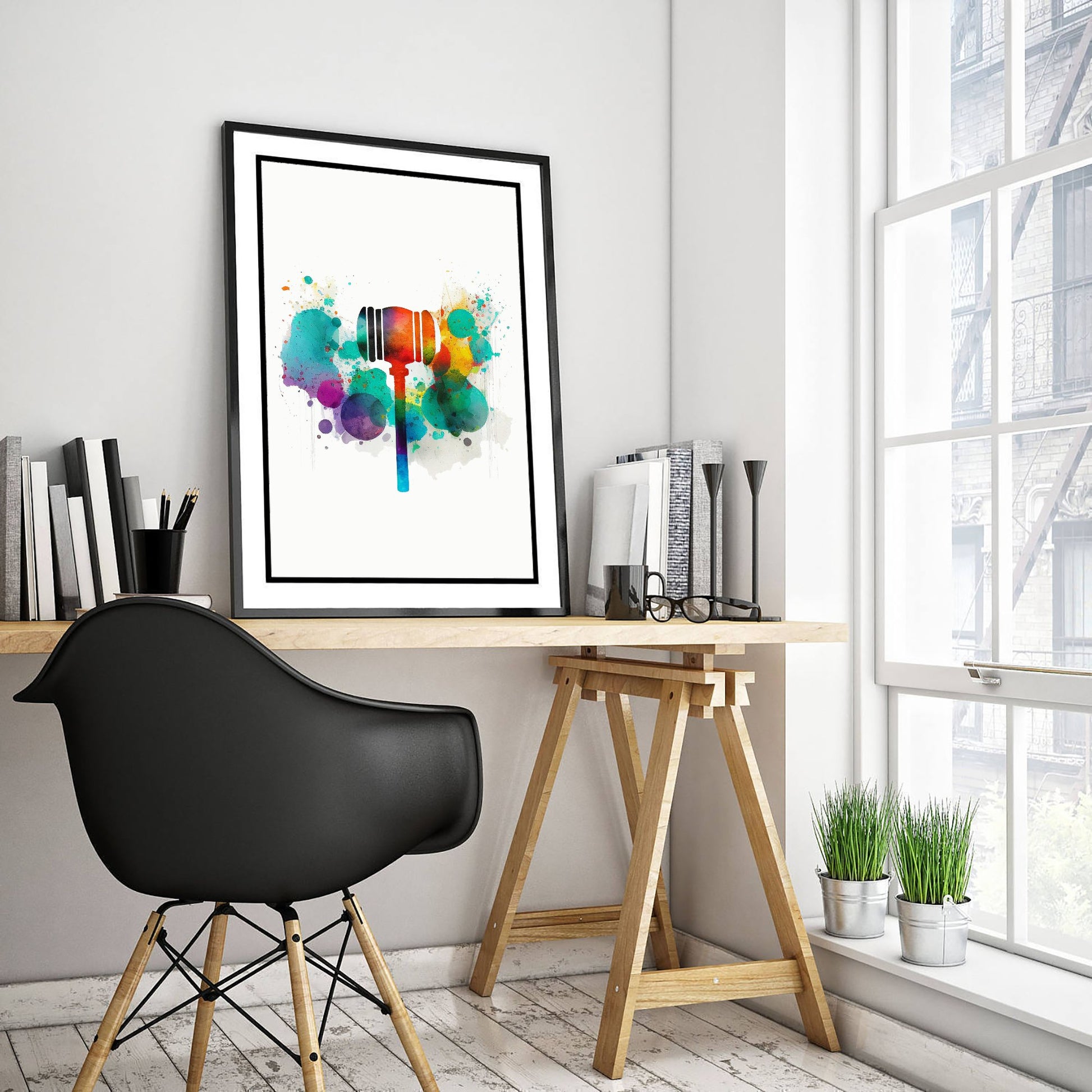 Judge's Gavel Art Print - Colourful Watercolour Poster - Law Office Wall Art - Lawyer Gift 3/3