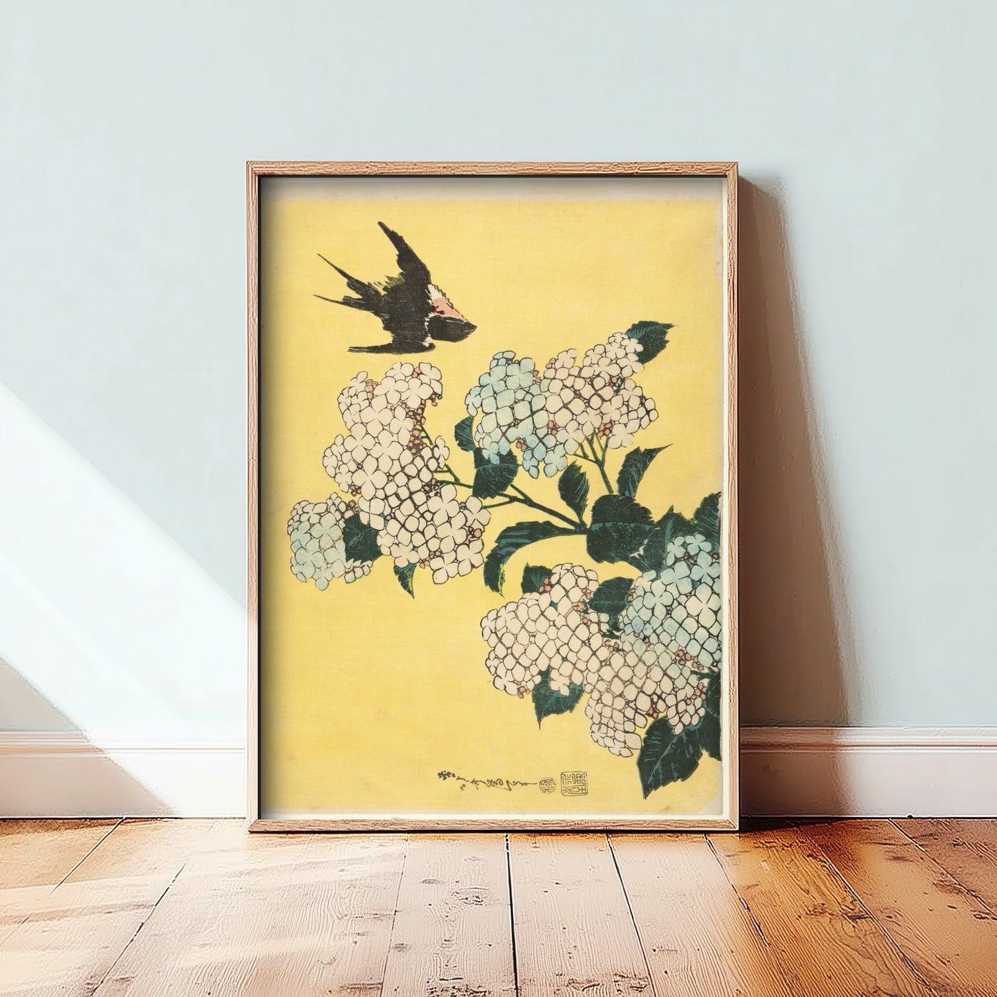Katsushika Hokusai - Hydrangea and Swallow (1834) - Japanese Woodblock Art Print - Ukiyo-e Poster - Woodcut 2/3