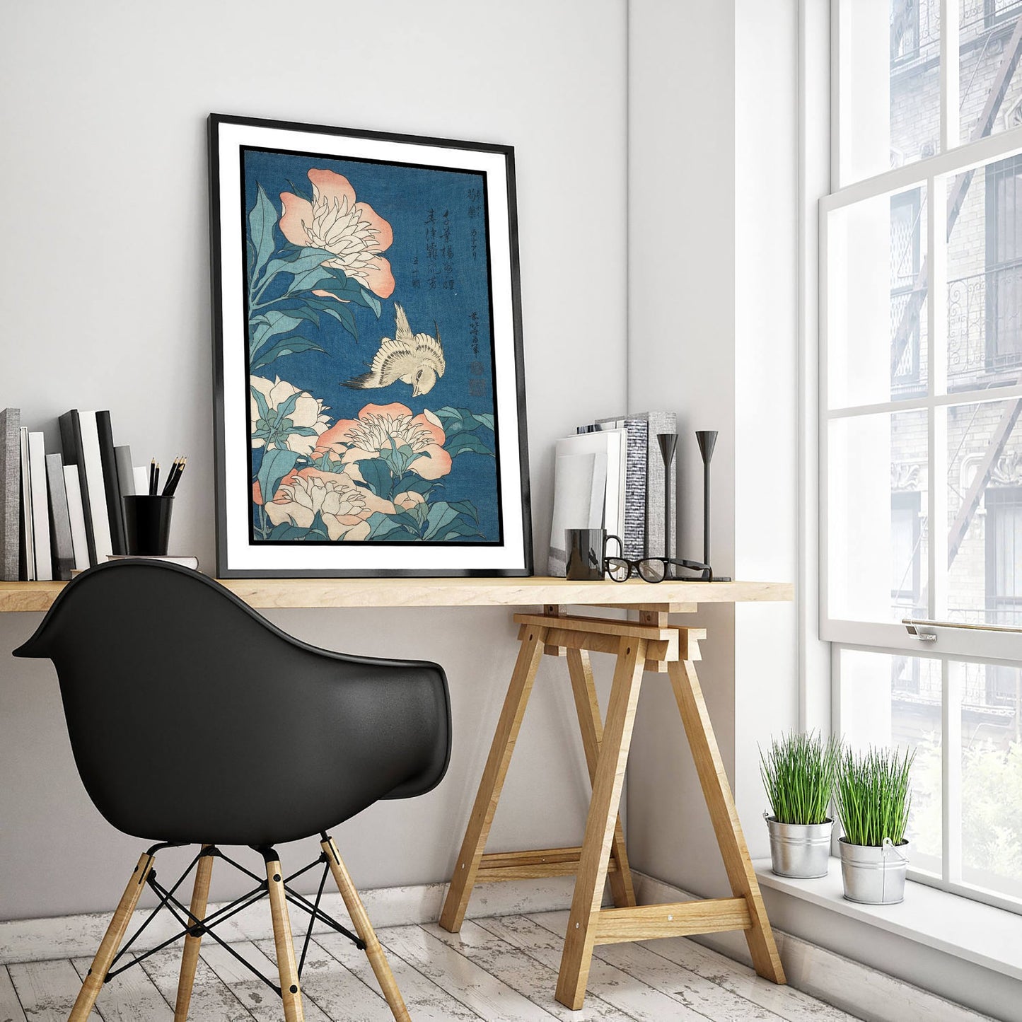 Katsushika Hokusai - Peonies and Canary (1834) - Japanese Woodblock Art Print - Ukiyo-e Poster - Woodcut 3/3