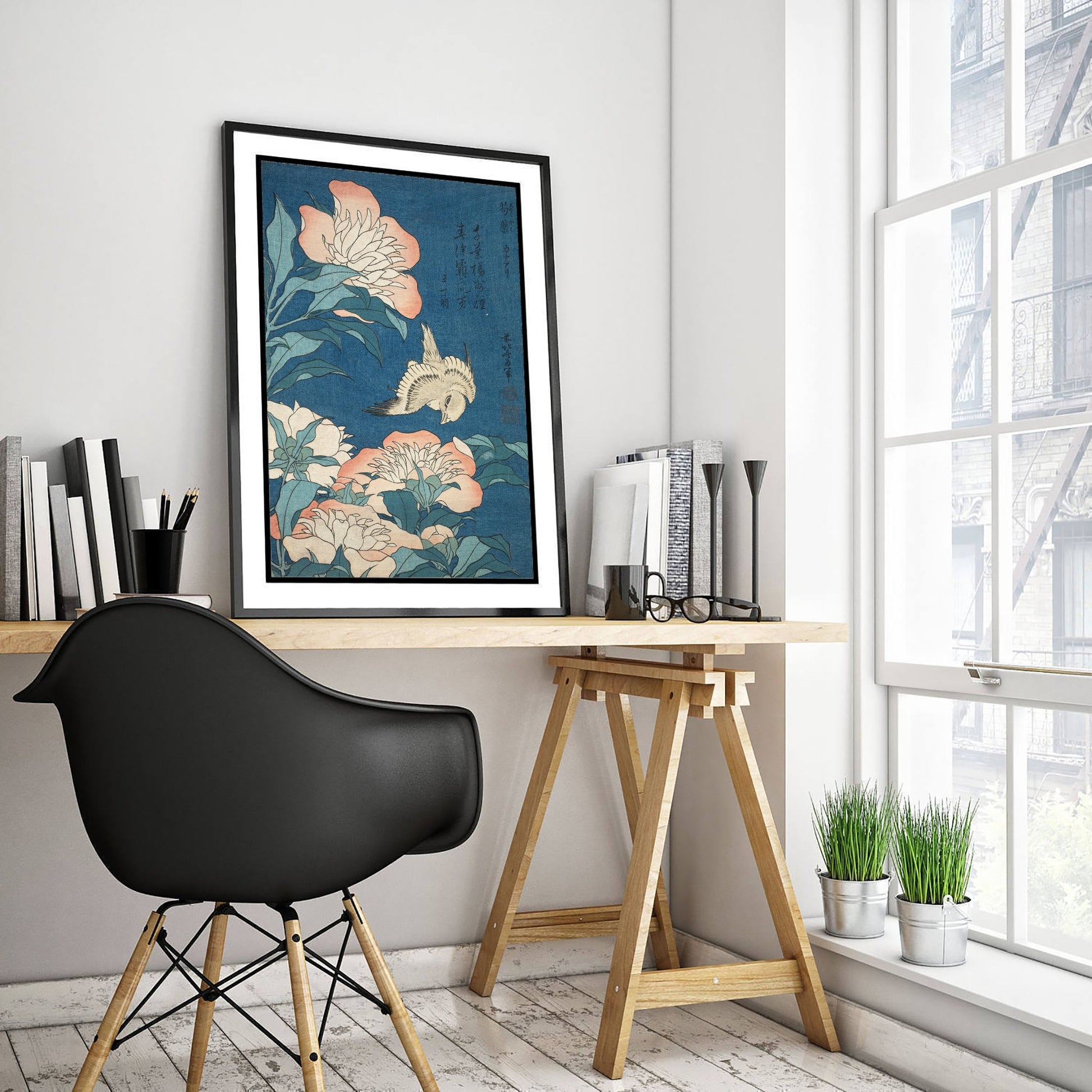 Katsushika Hokusai - Peonies and Canary (1834) - Japanese Woodblock Art Print - Ukiyo-e Poster - Woodcut 3/3