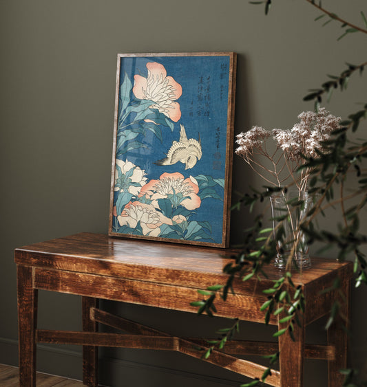 Katsushika Hokusai - Peonies and Canary (1834) - Japanese Woodblock Art Print - Ukiyo-e Poster - Woodcut 3/3