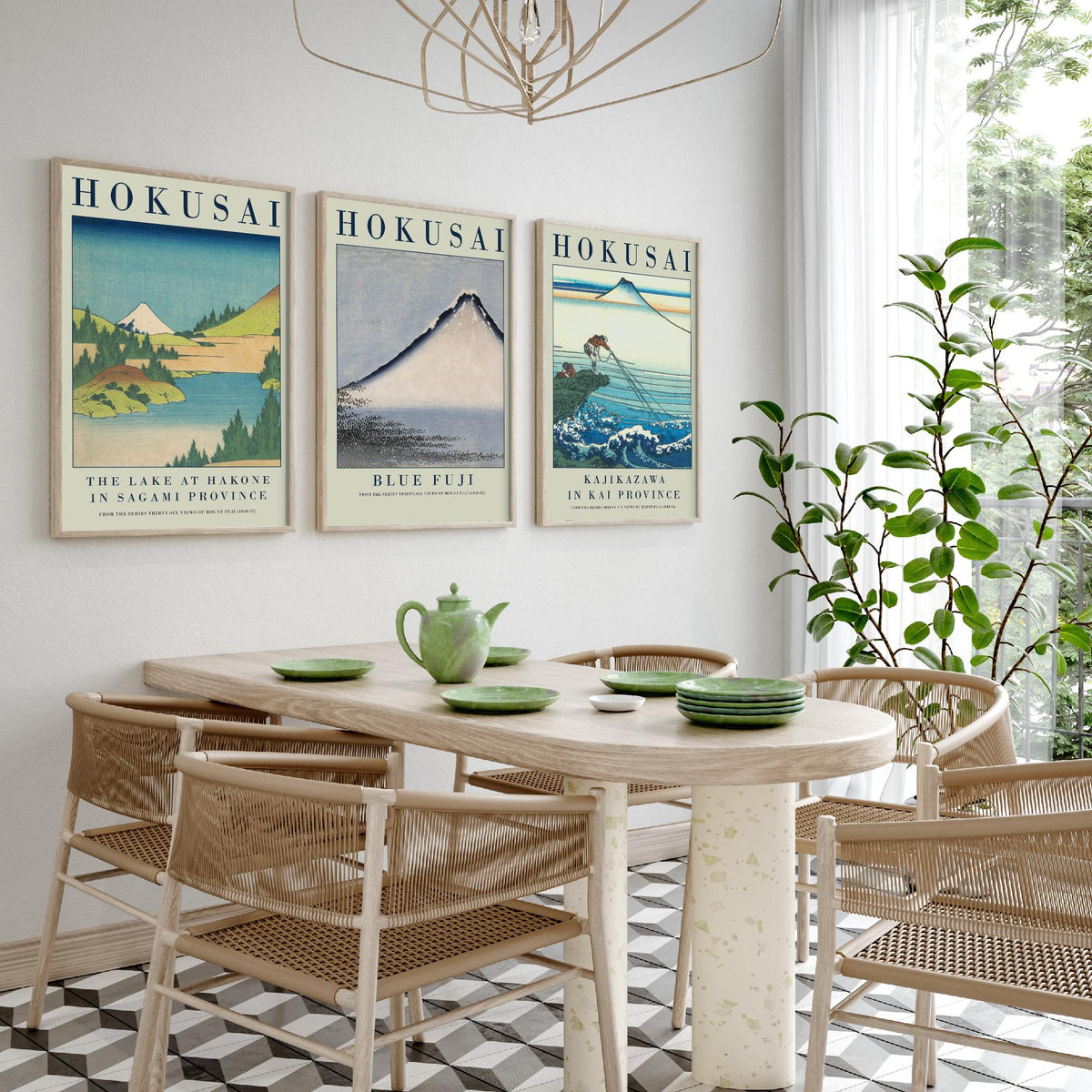 Katsushika Hokusai Blue Fuji Set of Three Art Prints - Lake at Hakone, Blue Fuji, Kajikazawa - Japanese Woodcut Poster