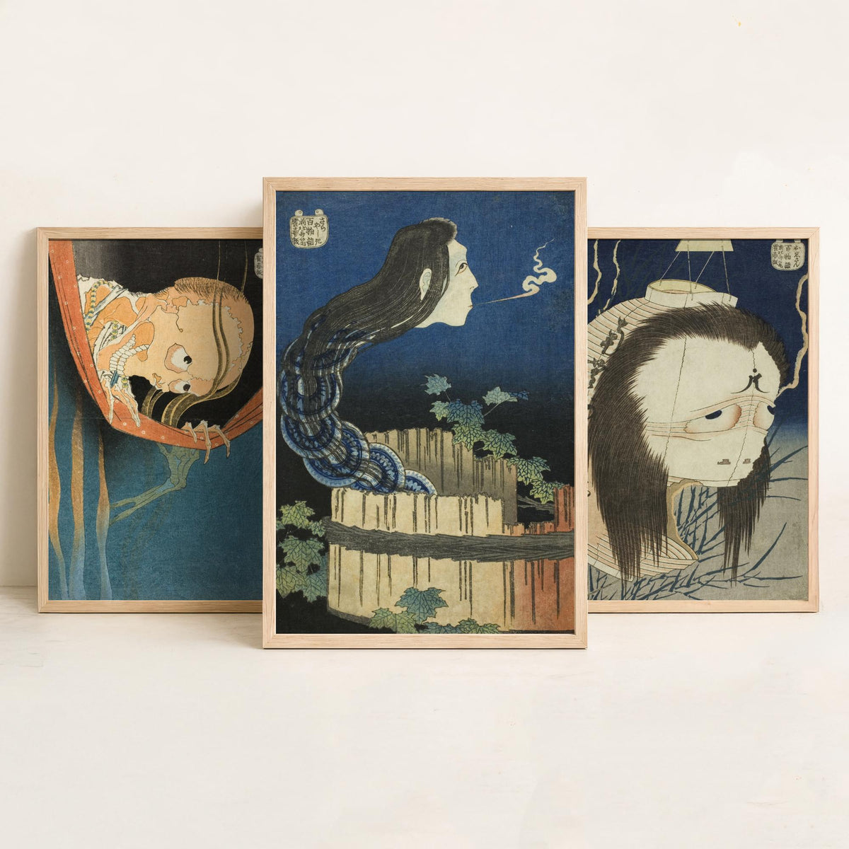 Katsushika Hokusai Ghost Stories Set of Three Art Prints - Kohada Koheiji, Oiwa, Okiku - Japanese Woodcut Poster