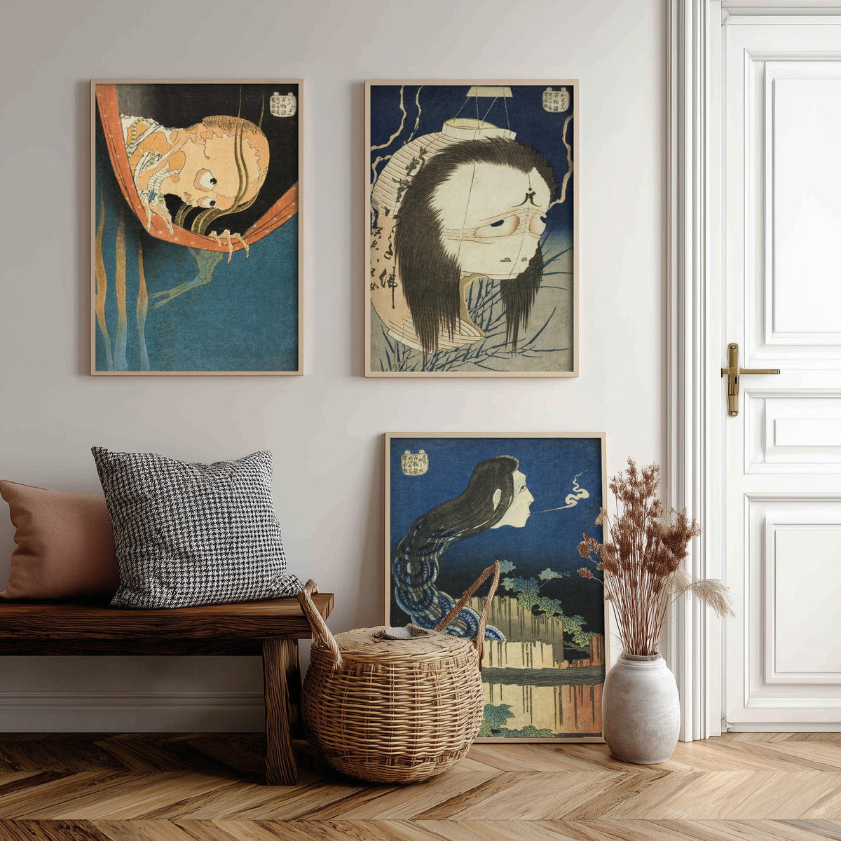 Katsushika Hokusai Ghost Stories Set of Three Art Prints - Kohada Koheiji, Oiwa, Okiku - Japanese Woodcut Poster