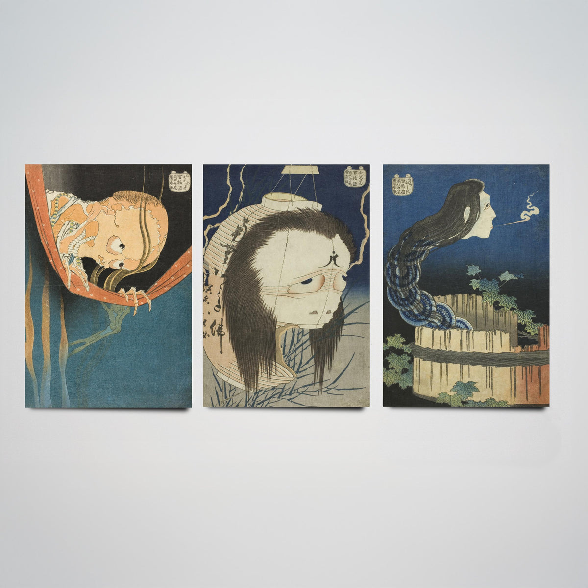 Katsushika Hokusai Ghost Stories Set of Three Art Prints - Kohada Koheiji, Oiwa, Okiku - Japanese Woodcut Poster