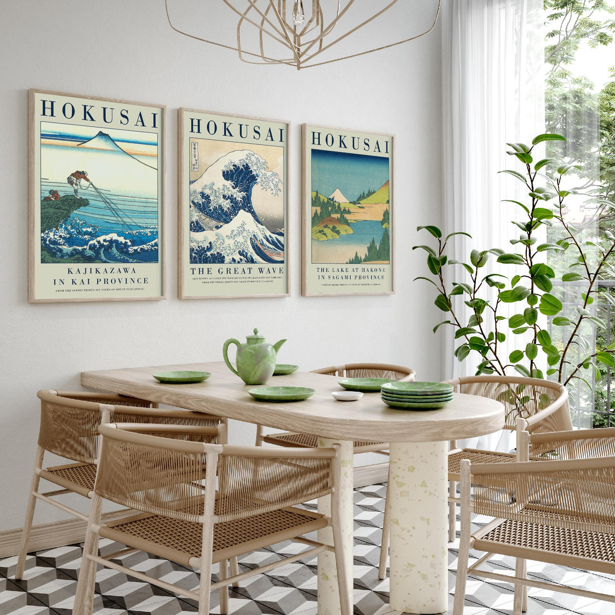 Katsushika Hokusai Blue Vista Collection Set of Three Art Prints - Kajikazawa, The Great Wave, Lake at Hakone - Japanese Woodcut Poster