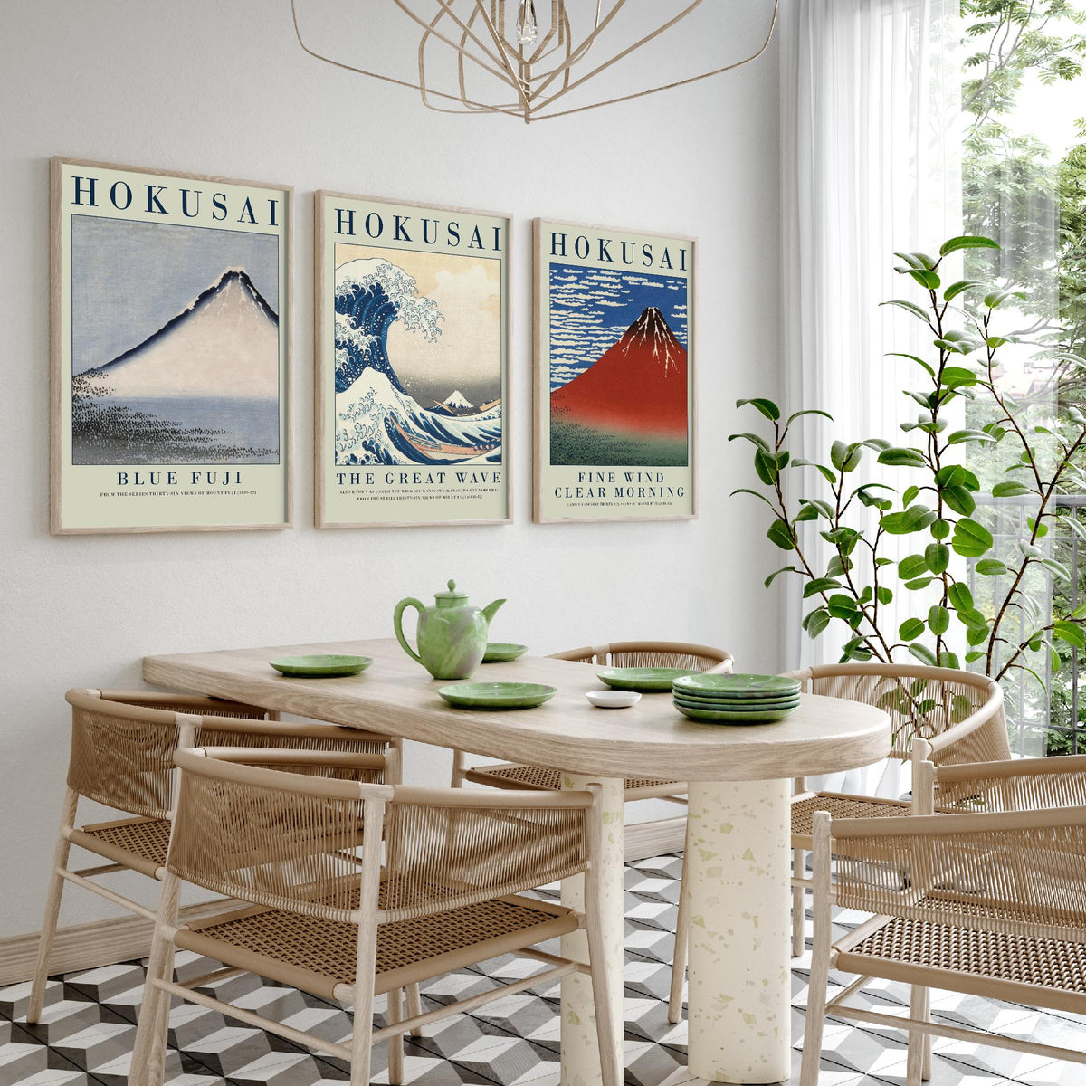 Katsushika Hokusai Mount Fuji Collection Set of Three Art Prints - Blue Fuji, The Great Wave, Red Fuji - Japanese Woodcut Poster