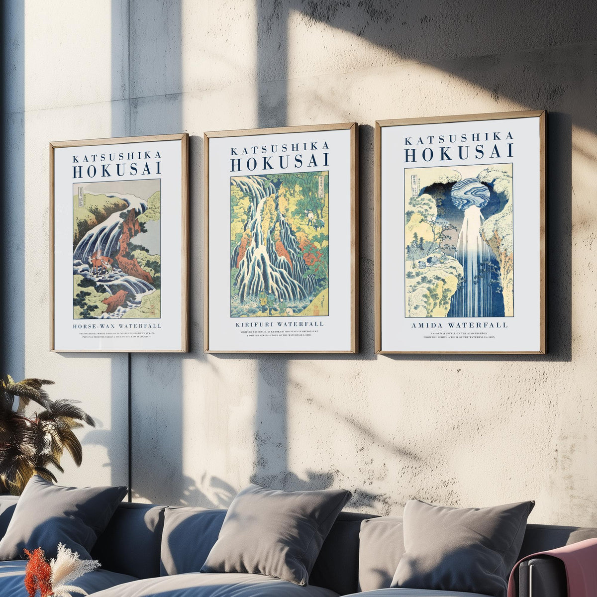 Hokusai Waterfall Collection Set of Three Art Prints - Horse Washing Falls, Kirifuri Waterfall, Amida Waterfall - Japanese Woodcut Poster