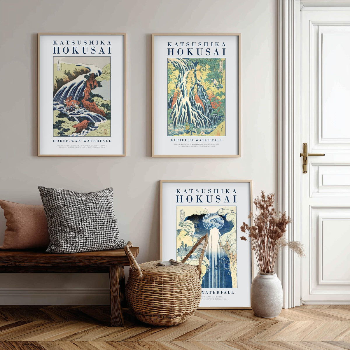 Hokusai Waterfall Collection Set of Three Art Prints - Horse Washing Falls, Kirifuri Waterfall, Amida Waterfall - Japanese Woodcut Poster