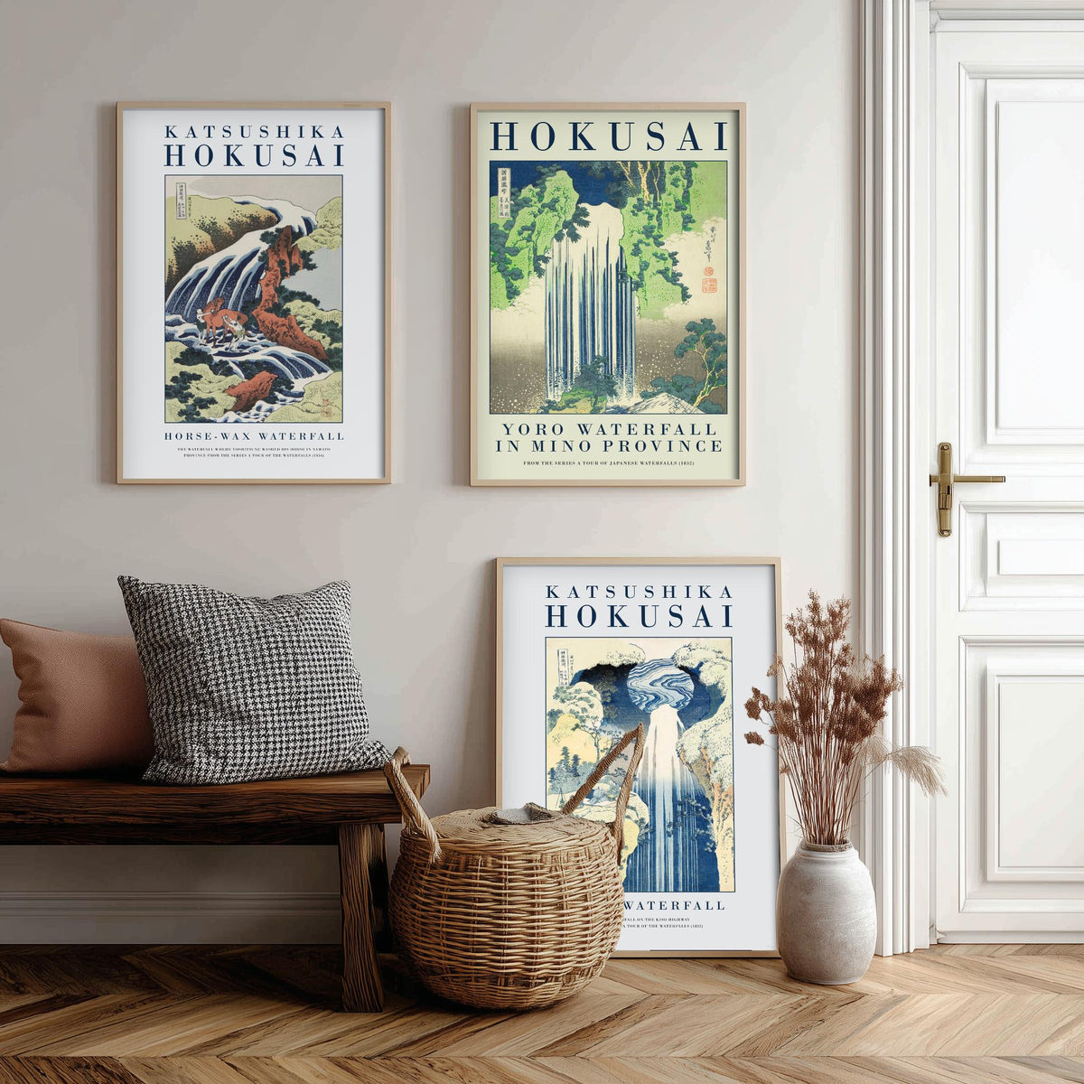 Katsushika Hokusai Yoro Waterfall Set of Three Art Prints - Horse Washing Falls, Yoro Waterfall, Amida Waterfall - Japanese Woodcut Poster