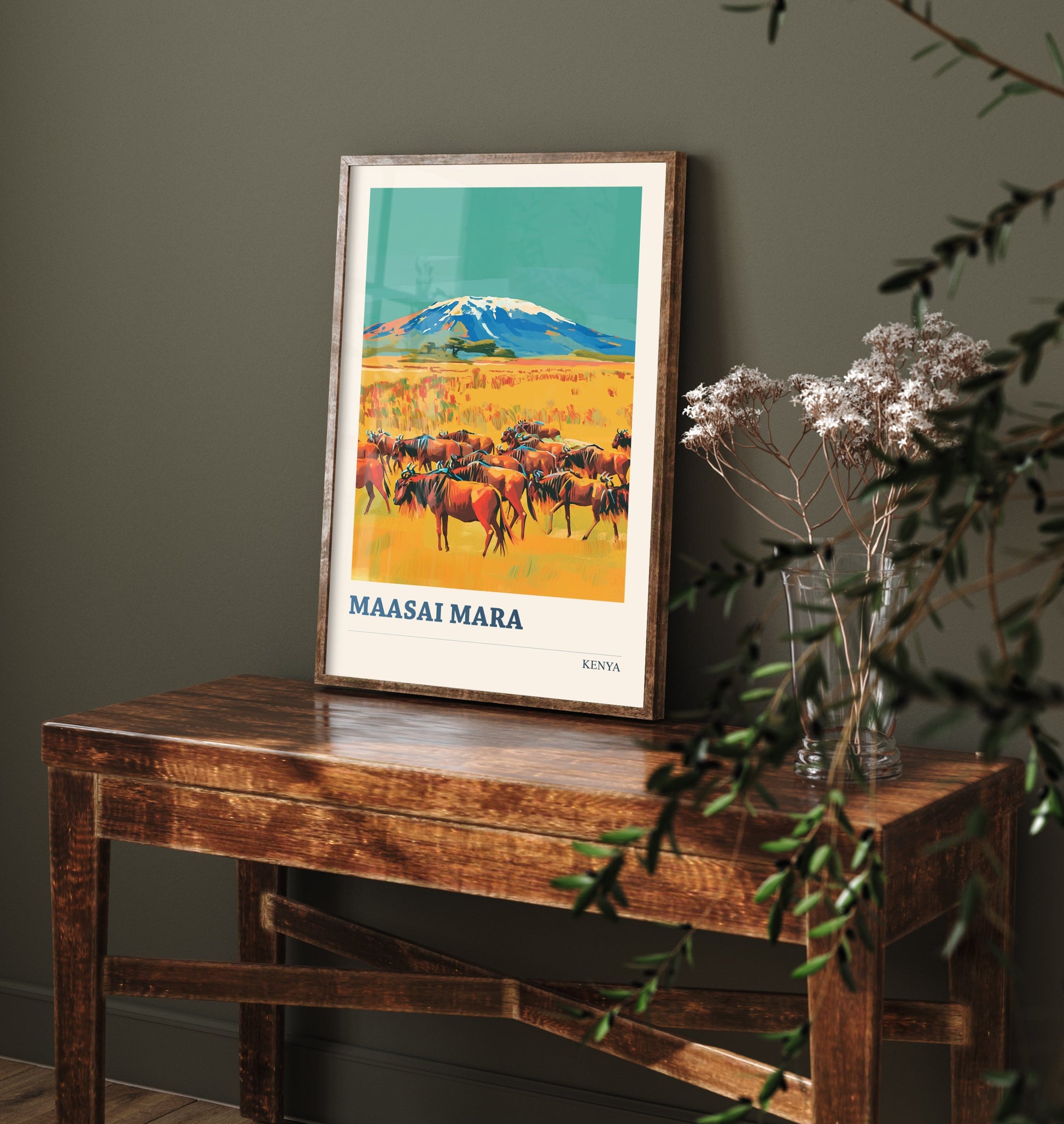 Maasai Mara Travel Poster - Kenya Art Print - Vibrant Savannah Illustration - Wildebeest Migration 1/3