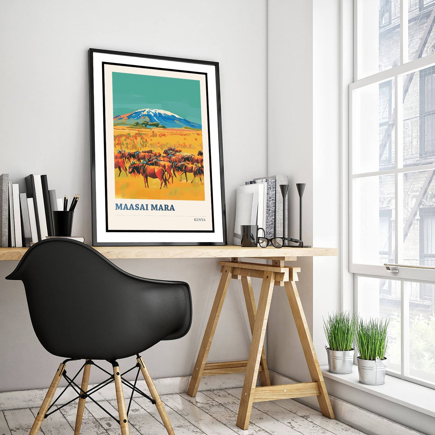 Maasai Mara Travel Poster - Kenya Art Print - Vibrant Savannah Illustration - Wildebeest Migration 1/3