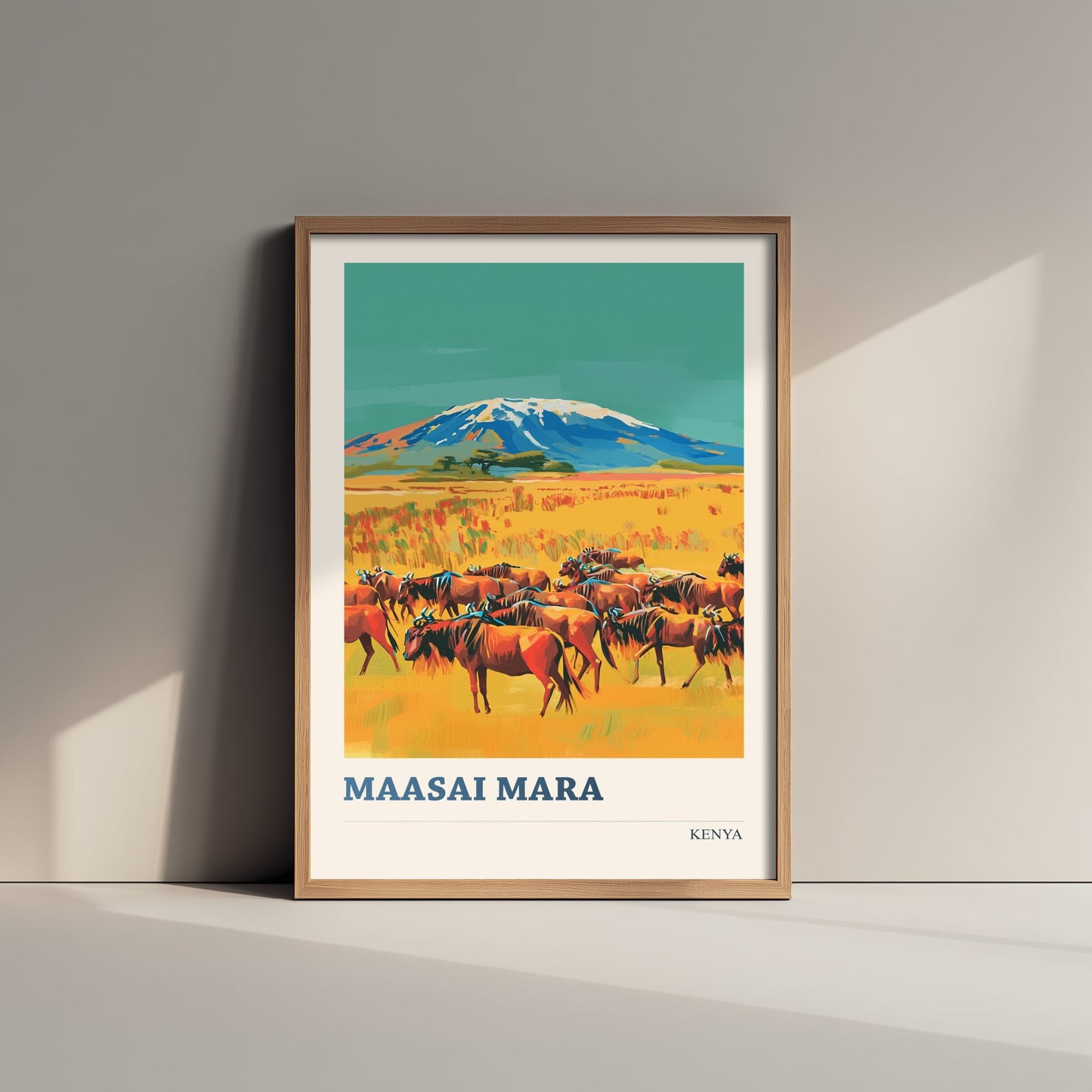 Maasai Mara Travel Poster - Kenya Art Print - Vibrant Savannah Illustration - Wildebeest Migration 1/3