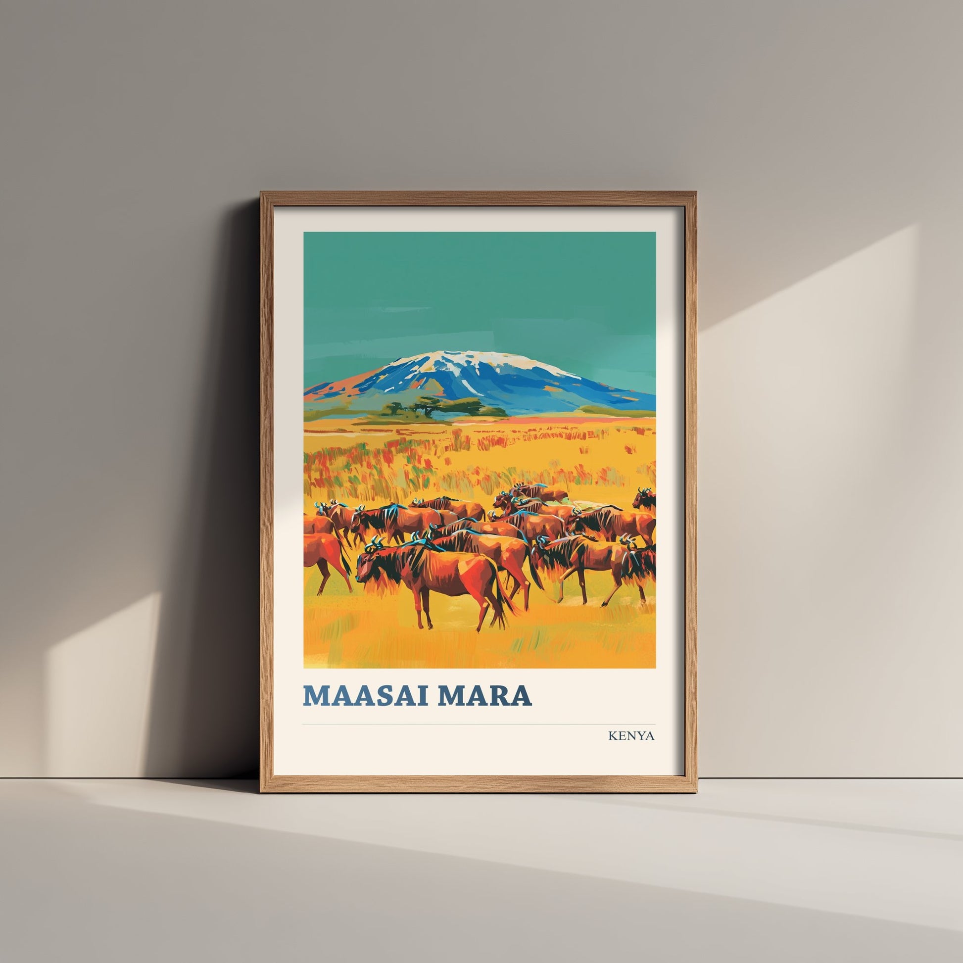 Maasai Mara Travel Poster - Kenya Art Print - Vibrant Savannah Illustration - Wildebeest Migration 1/3