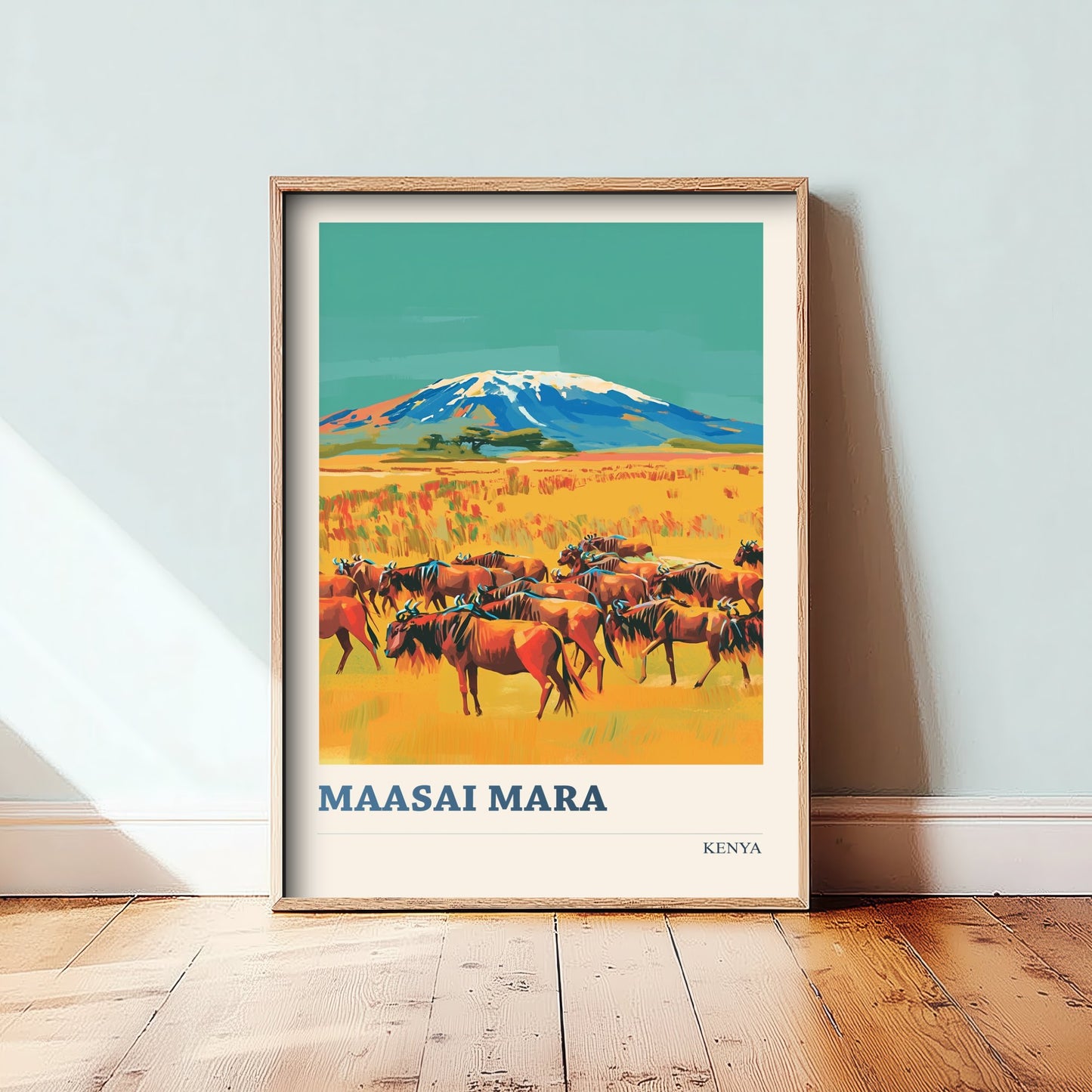 Maasai Mara Travel Poster - Kenya Art Print - Vibrant Savannah Illustration - Wildebeest Migration 1/3