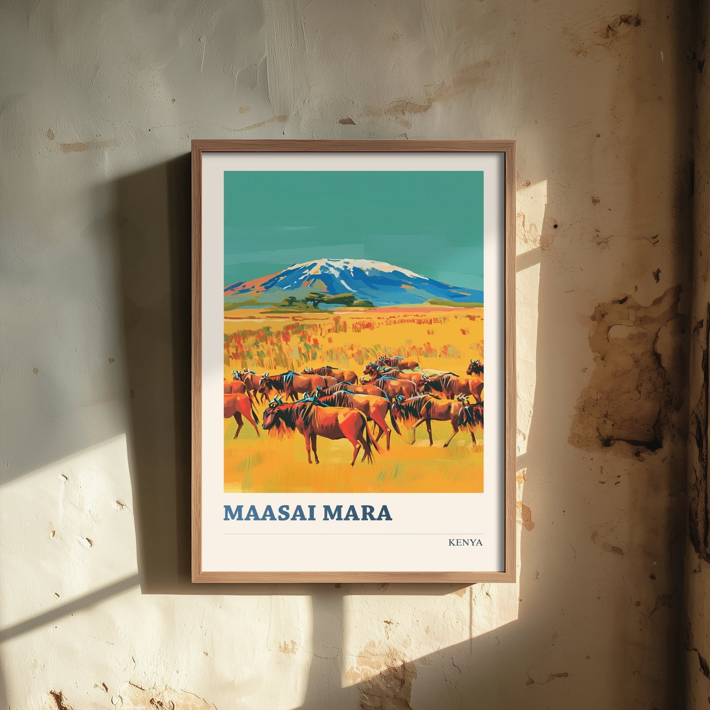 Maasai Mara Travel Poster - Kenya Art Print - Vibrant Savannah Illustration - Wildebeest Migration 1/3