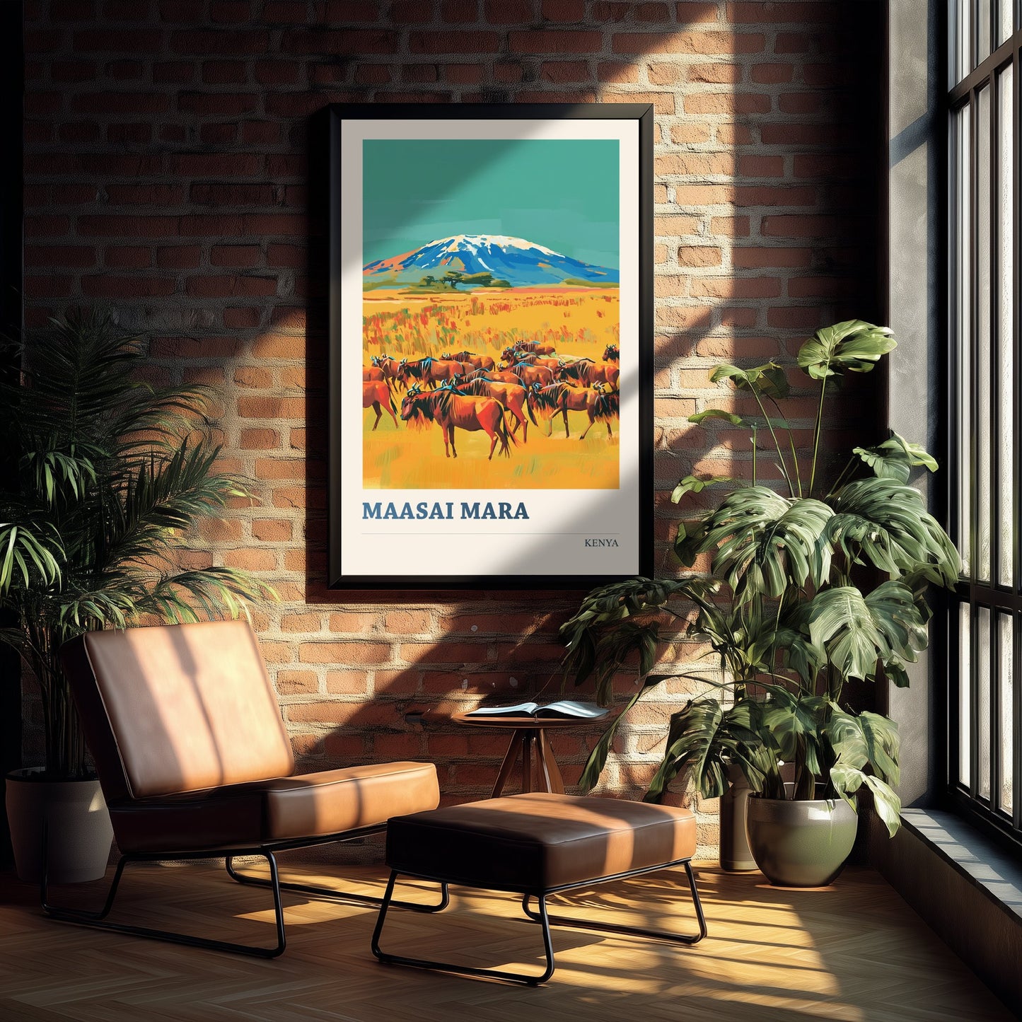Maasai Mara Travel Poster - Kenya Art Print - Vibrant Savannah Illustration - Wildebeest Migration 1/3