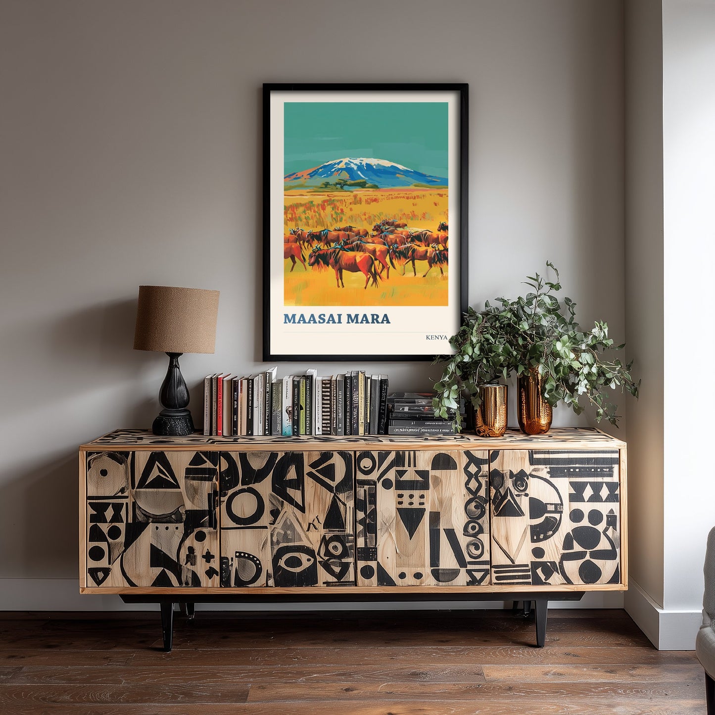 Maasai Mara Travel Poster - Kenya Art Print - Vibrant Savannah Illustration - Wildebeest Migration 1/3