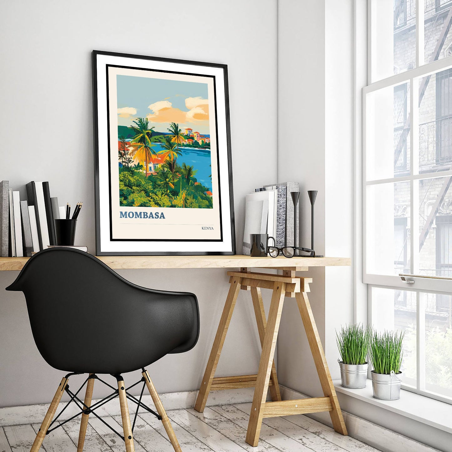 Mombasa Travel Poster - Kenya Art Print - Vibrant Coastal Illustration - Palm Beach 2/3