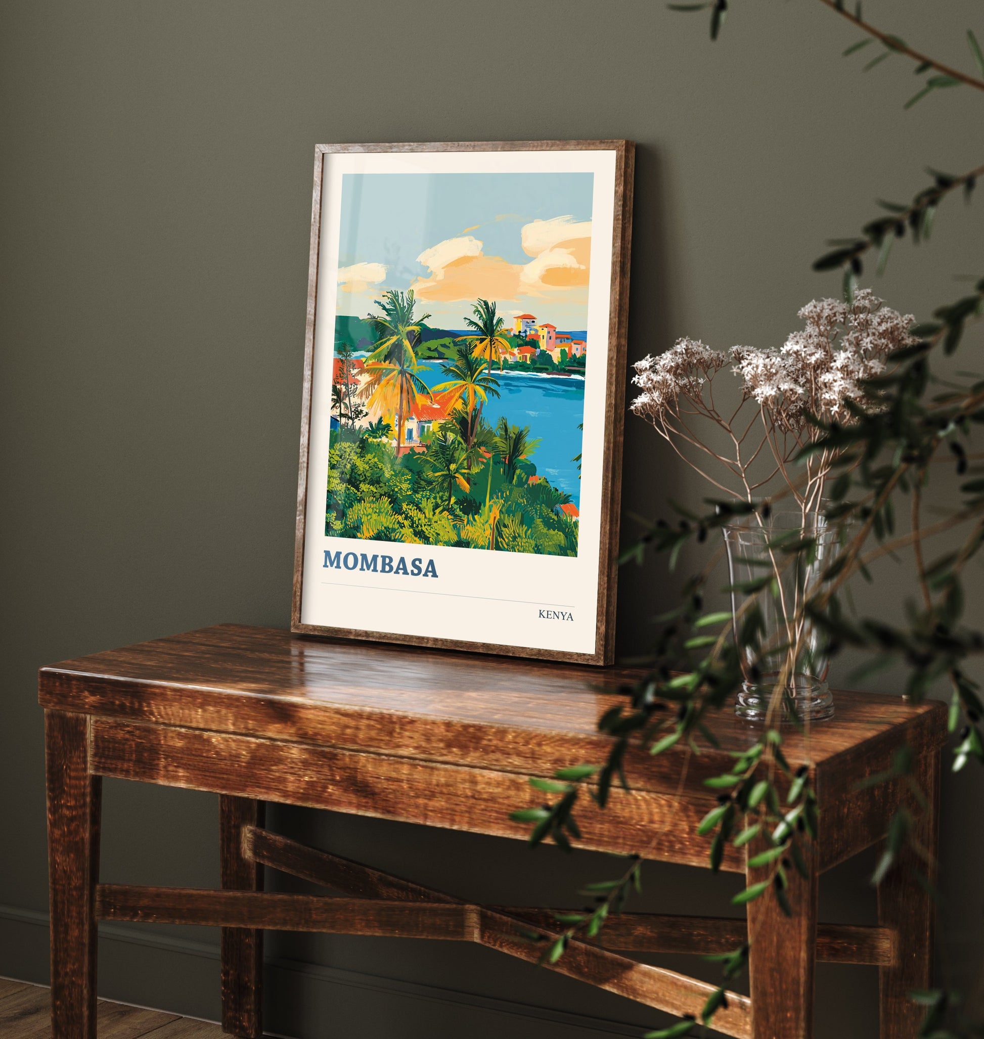 Mombasa Travel Poster - Kenya Art Print - Vibrant Coastal Illustration - Palm Beach 2/3