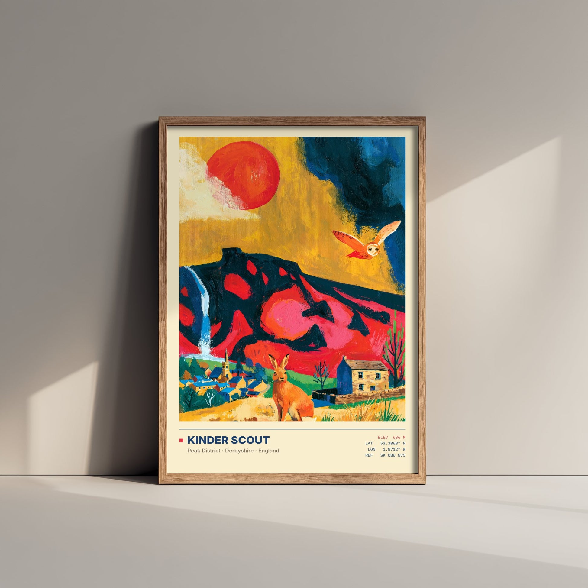Kinder Scout Peak District Art Print - Derbyshire Map Poster - Expressive Mountain Painting - Rambler Gift Wall Art
