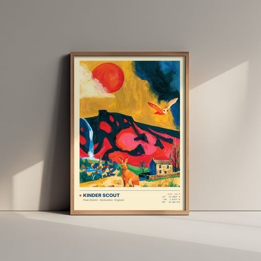 Kinder Scout Peak District Art Print - Derbyshire Map Poster - Expressive Mountain Painting - Rambler Gift Wall Art