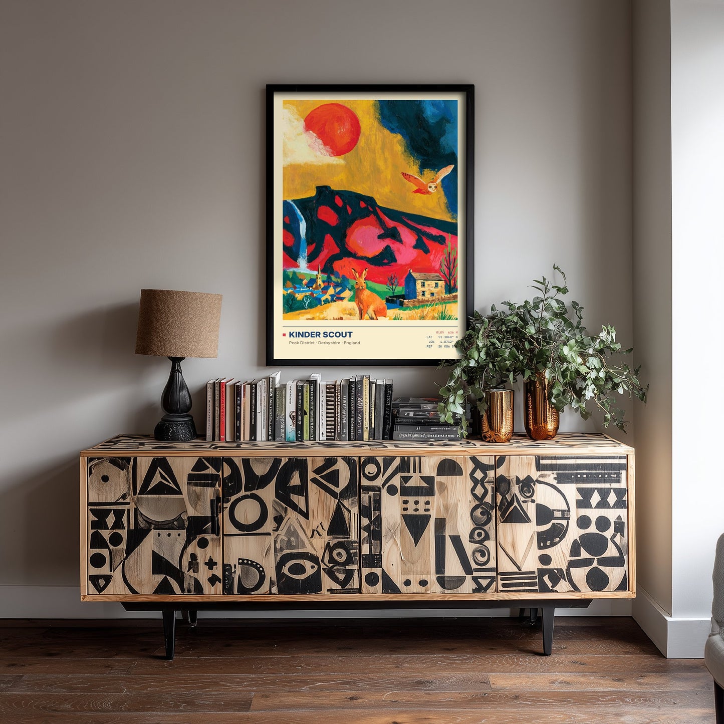 Kinder Scout Peak District Art Print - Derbyshire Map Poster - Expressive Mountain Painting - Rambler Gift Wall Art
