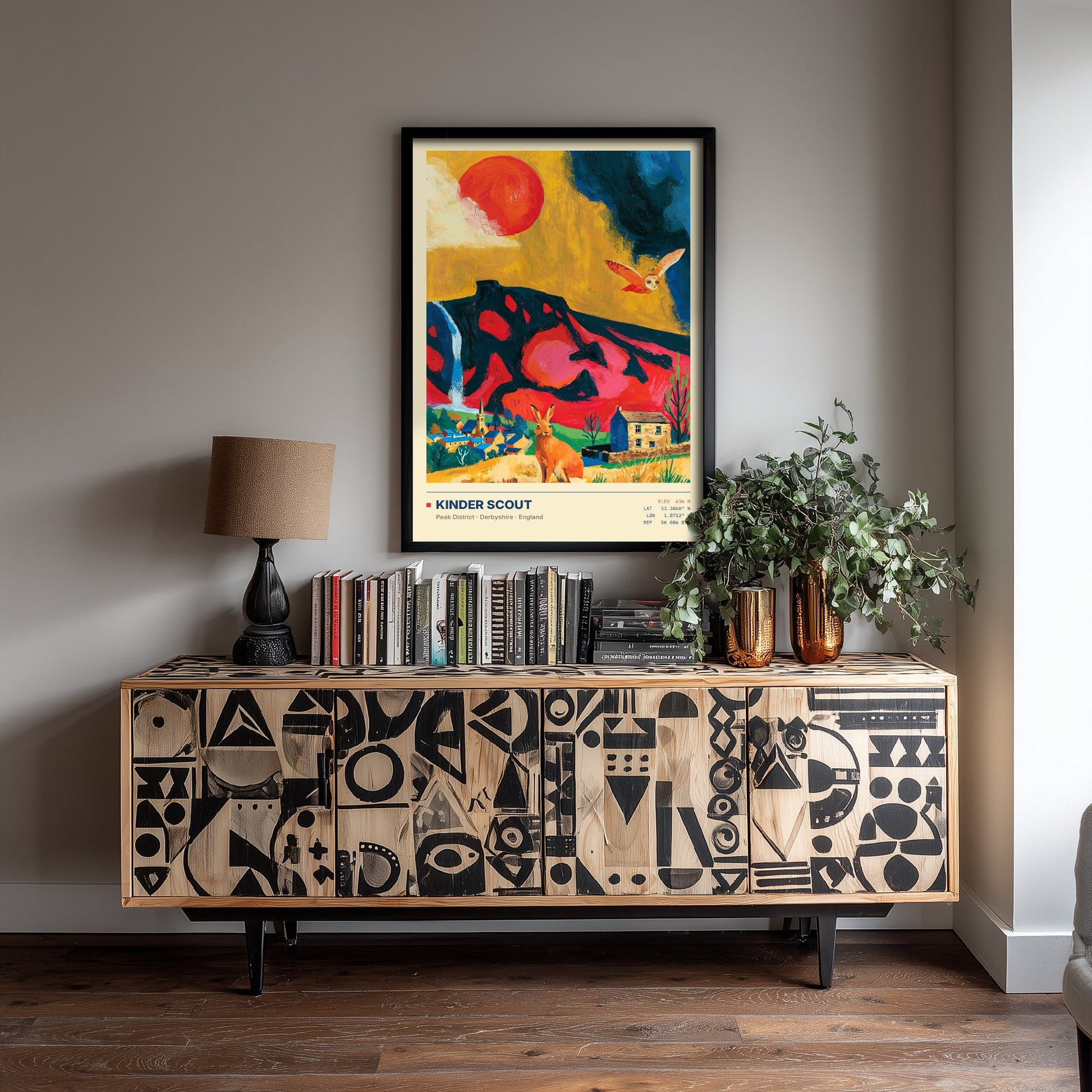 Kinder Scout Peak District Art Print - Derbyshire Map Poster - Expressive Mountain Painting - Rambler Gift Wall Art