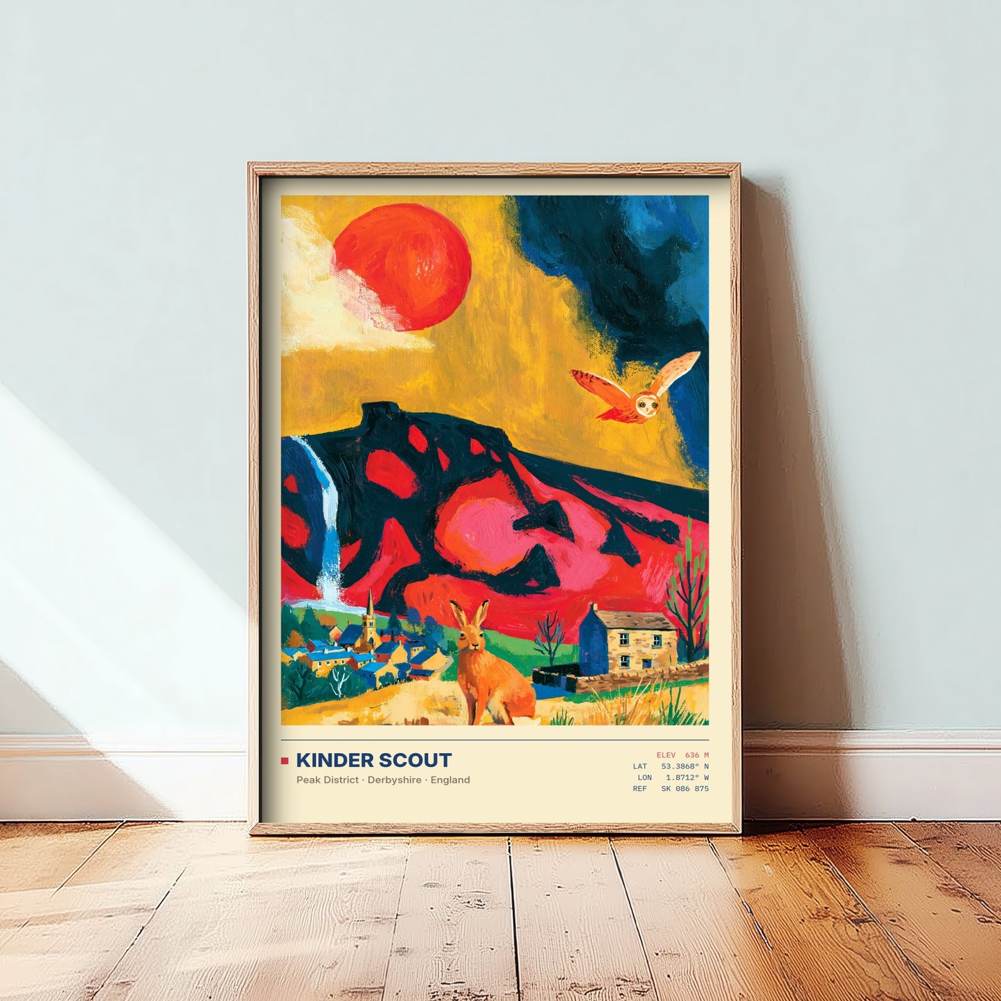Kinder Scout Peak District Art Print - Derbyshire Map Poster - Expressive Mountain Painting - Rambler Gift Wall Art