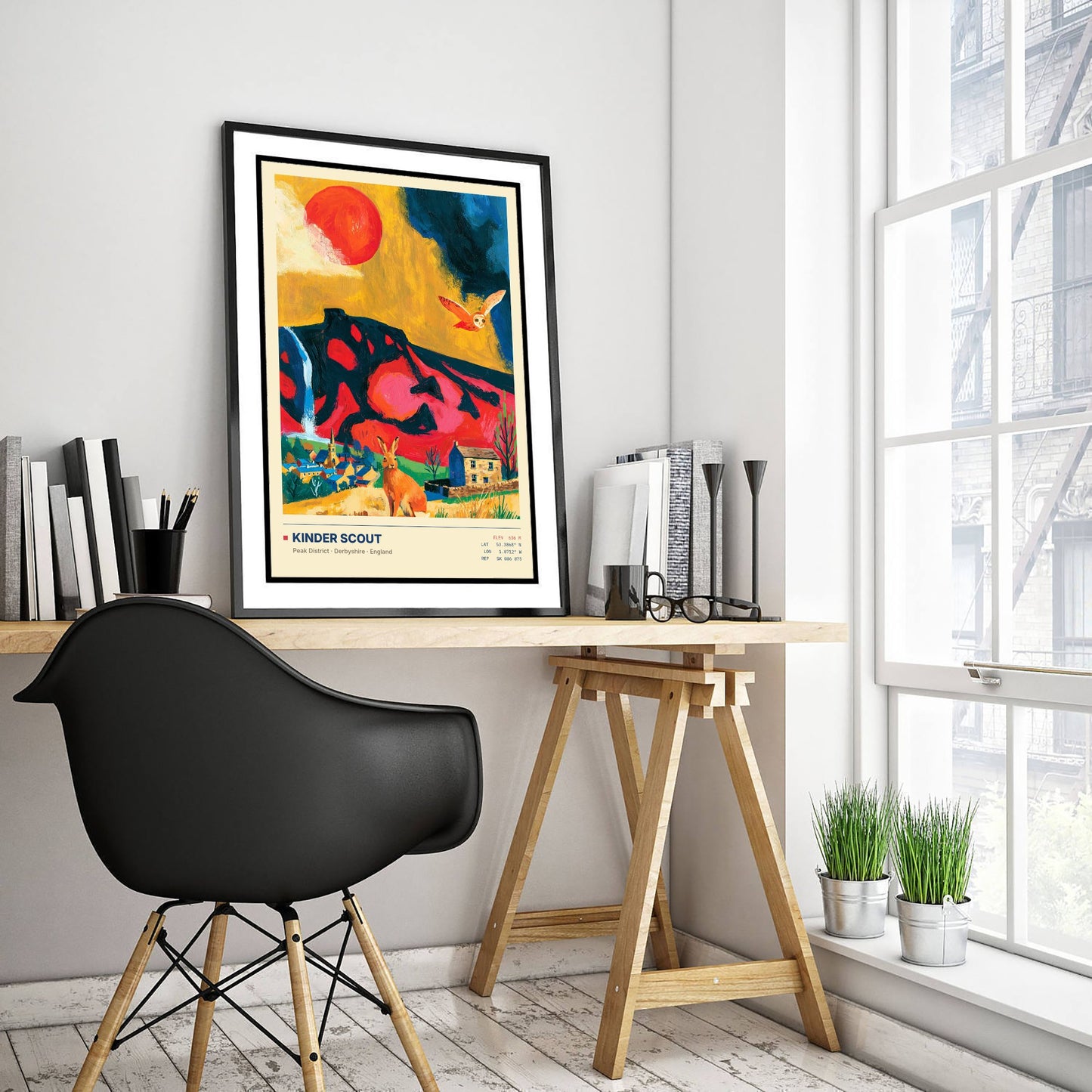 Kinder Scout Peak District Art Print - Derbyshire Map Poster - Expressive Mountain Painting - Rambler Gift Wall Art