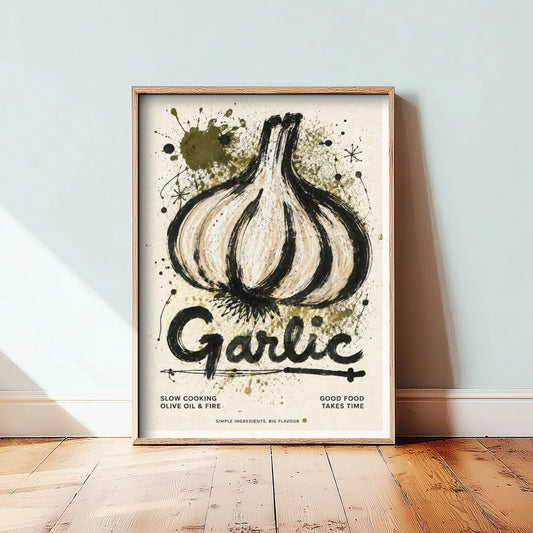 Garlic Kitchen Art Print - Expressive Ink Painting Poster - Vintage Food Wall Art - Cooking Lover Decor 1/3