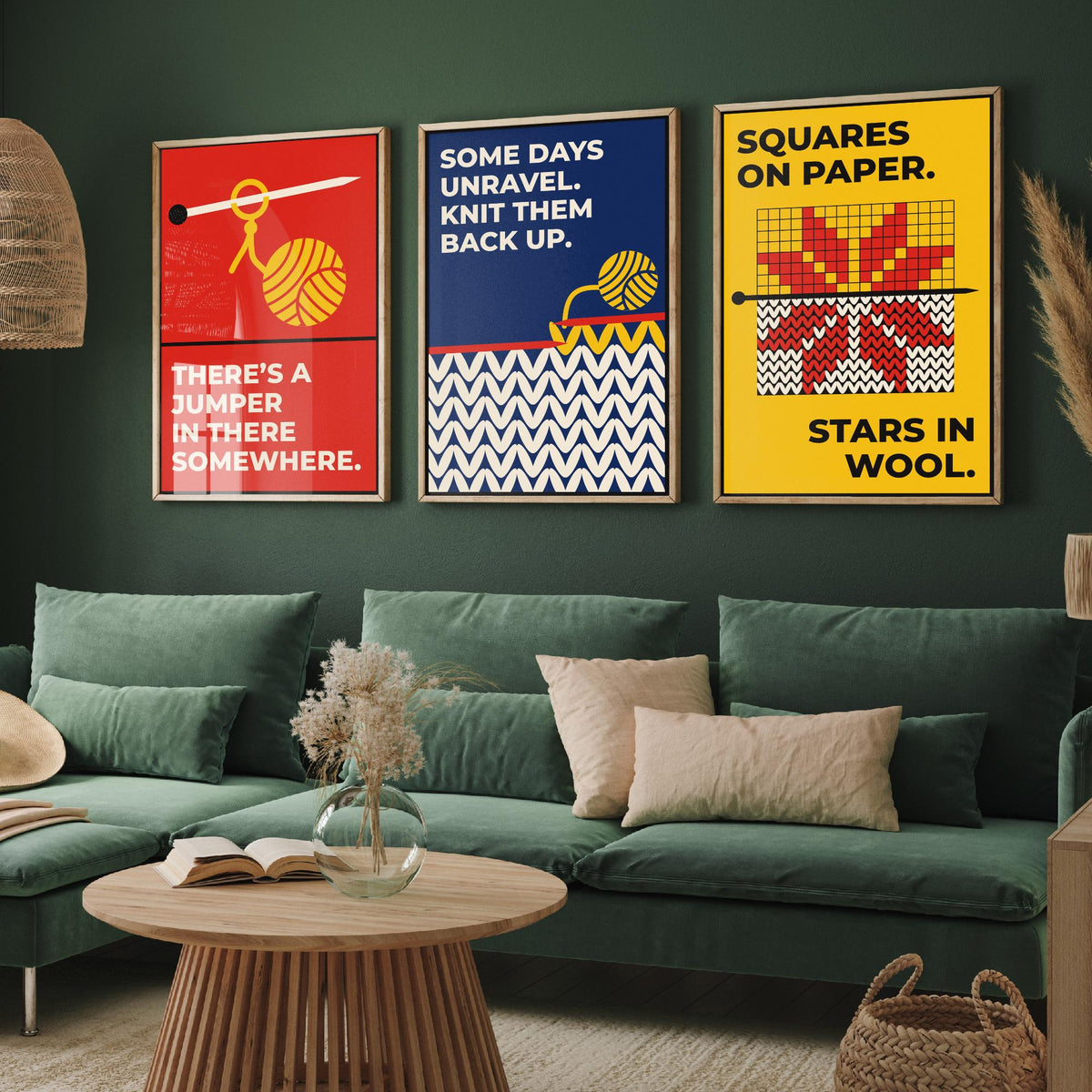 Knitting Quotes Set of Three Art Prints - 3 Bauhaus Knitter Posters - Minimalist Craft Wall Art Illustration V1